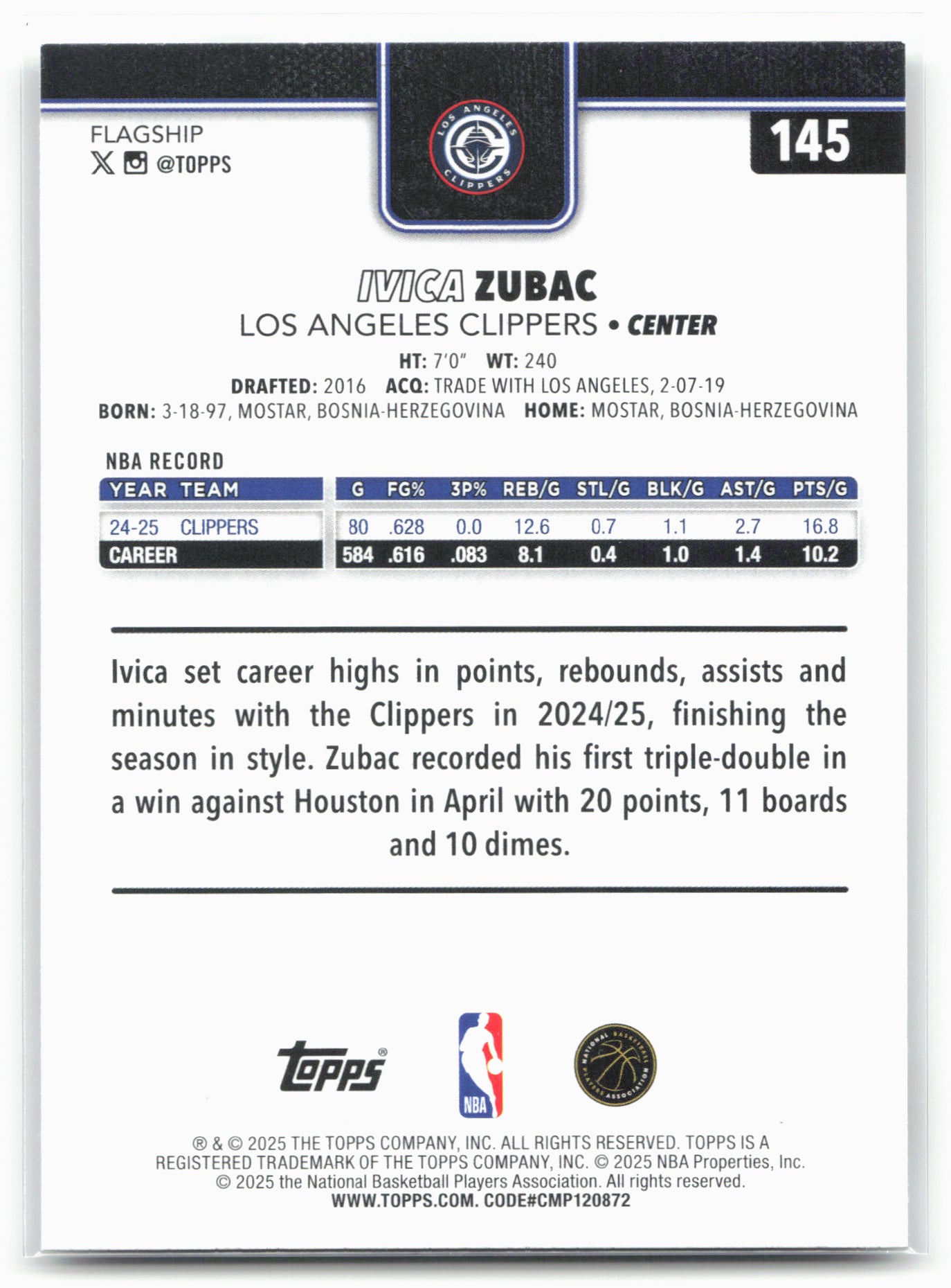 2025-26 Topps #145 Ivica Zubac