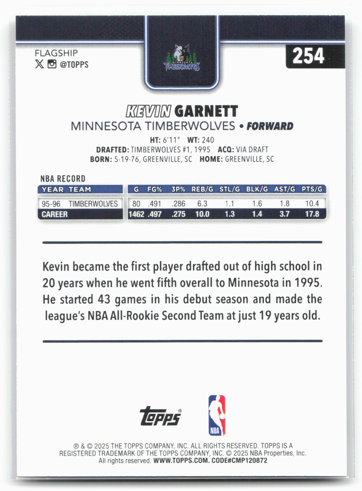 2025-26 Topps #254 Kevin Garnett Victory SSP