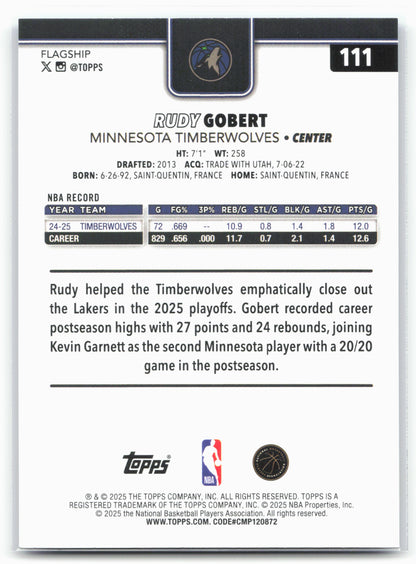 2025-26 Topps #111 Rudy Gobert Blue Sandglitter