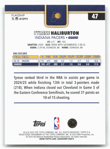 
2025-26 Topps #47 Tyrese Haliburton