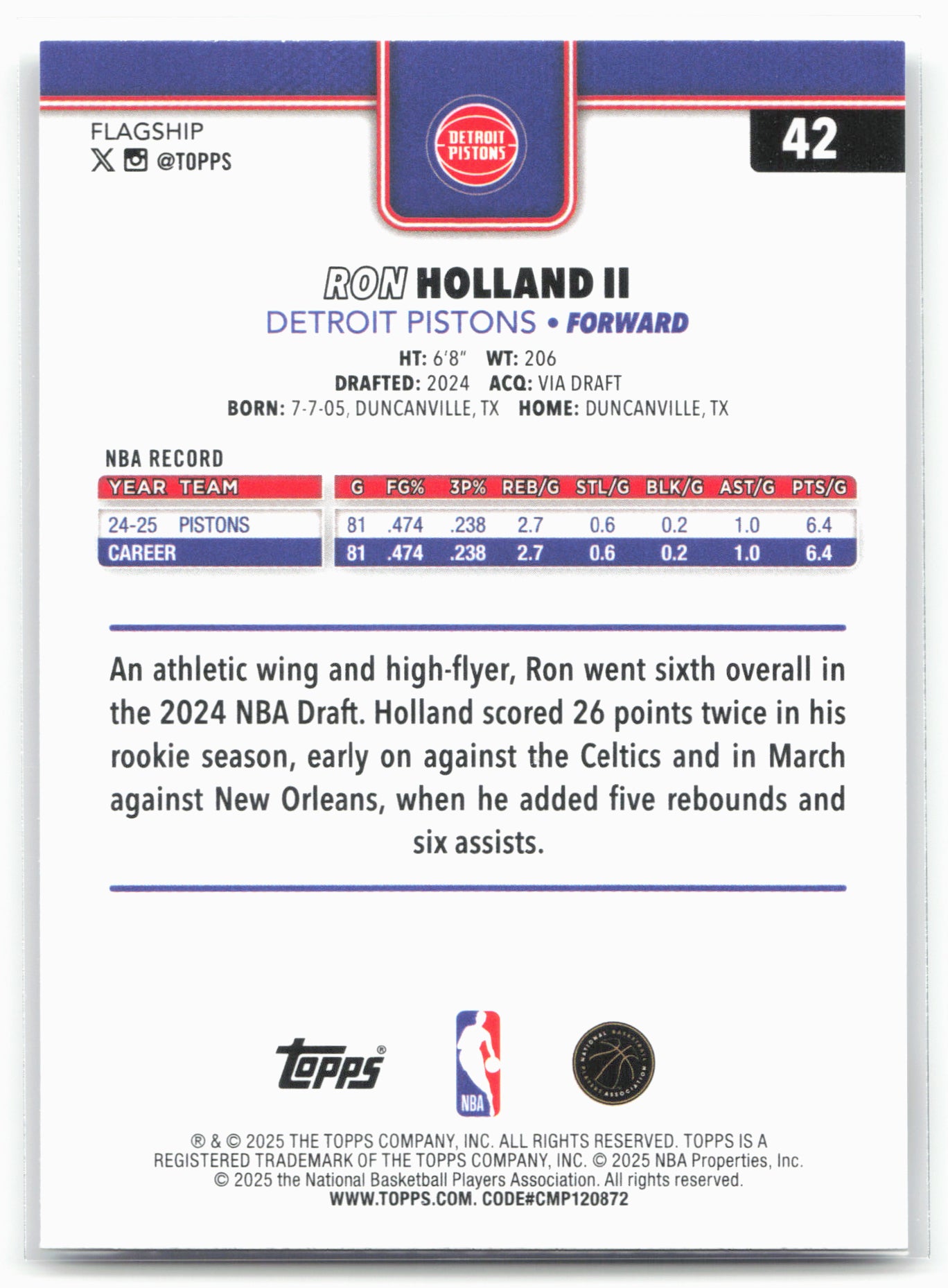 2025-26 Topps #42 Ron Holland II