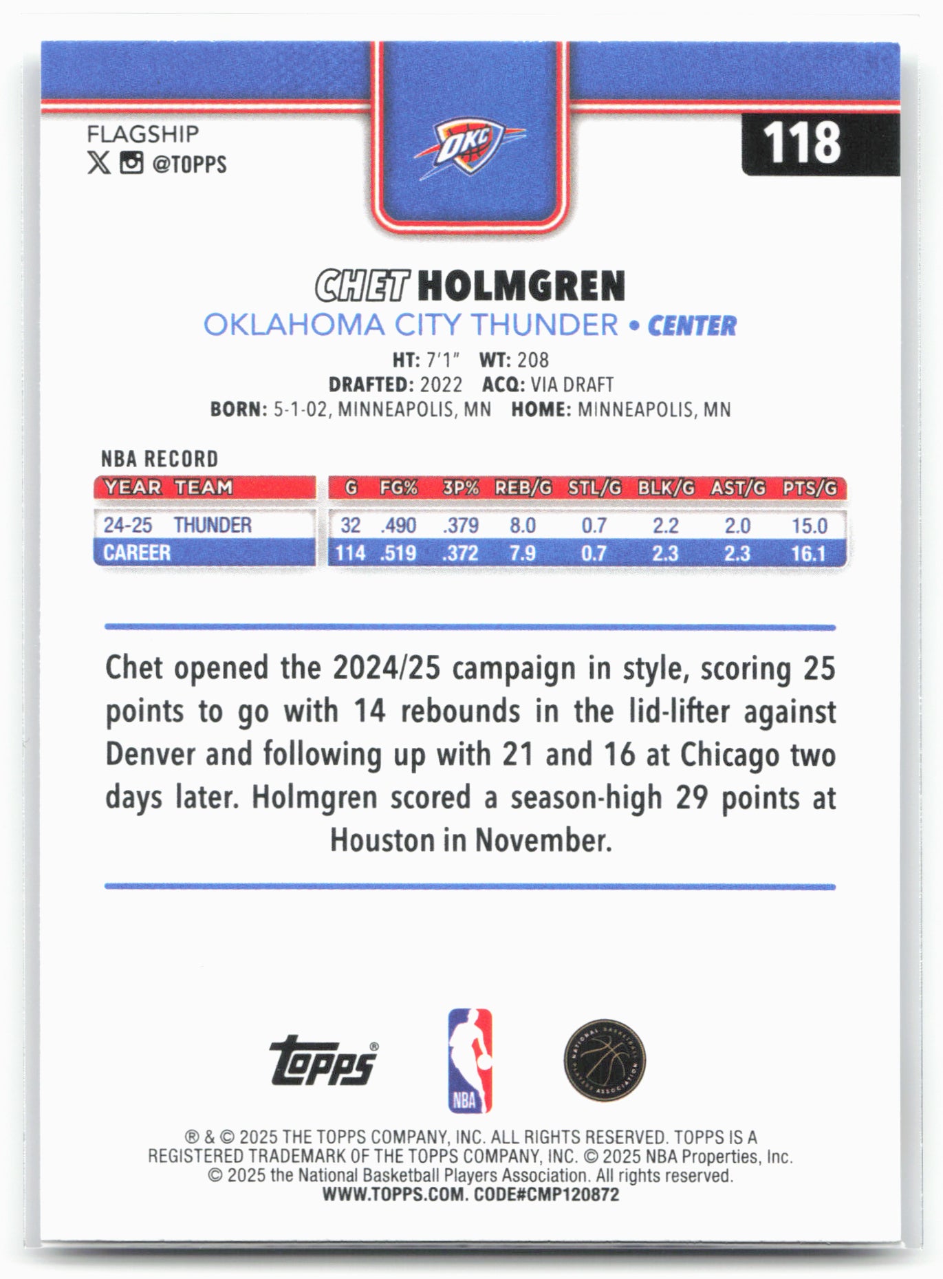2025-26 Topps #118 Chet Holmgren