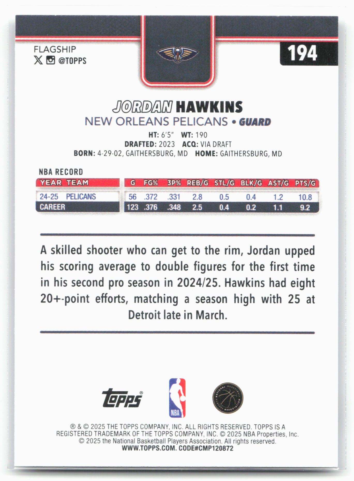2025-26 Topps #194 Jordan Hawkins
