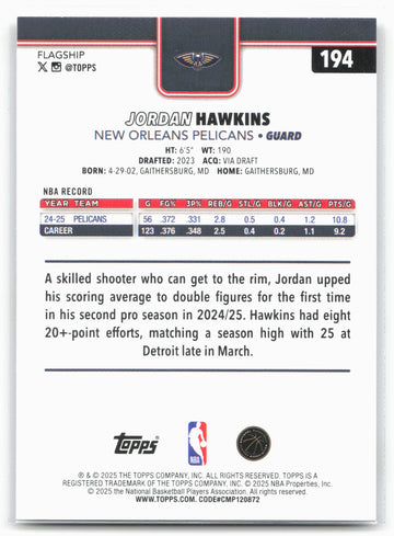 
2025-26 Topps #194 Jordan Hawkins