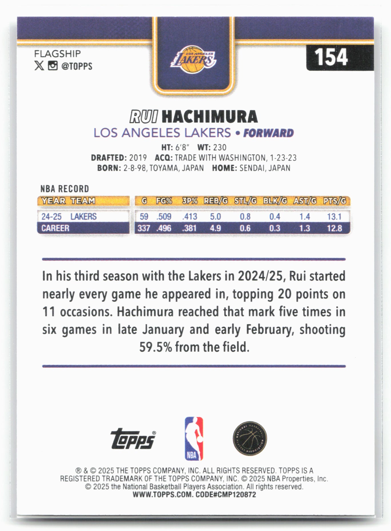2025-26 Topps #154 Rui Hachimura