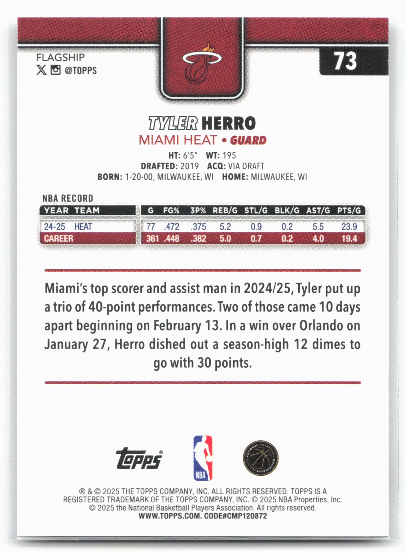 2025-26 Topps #73 Tyler Herro
