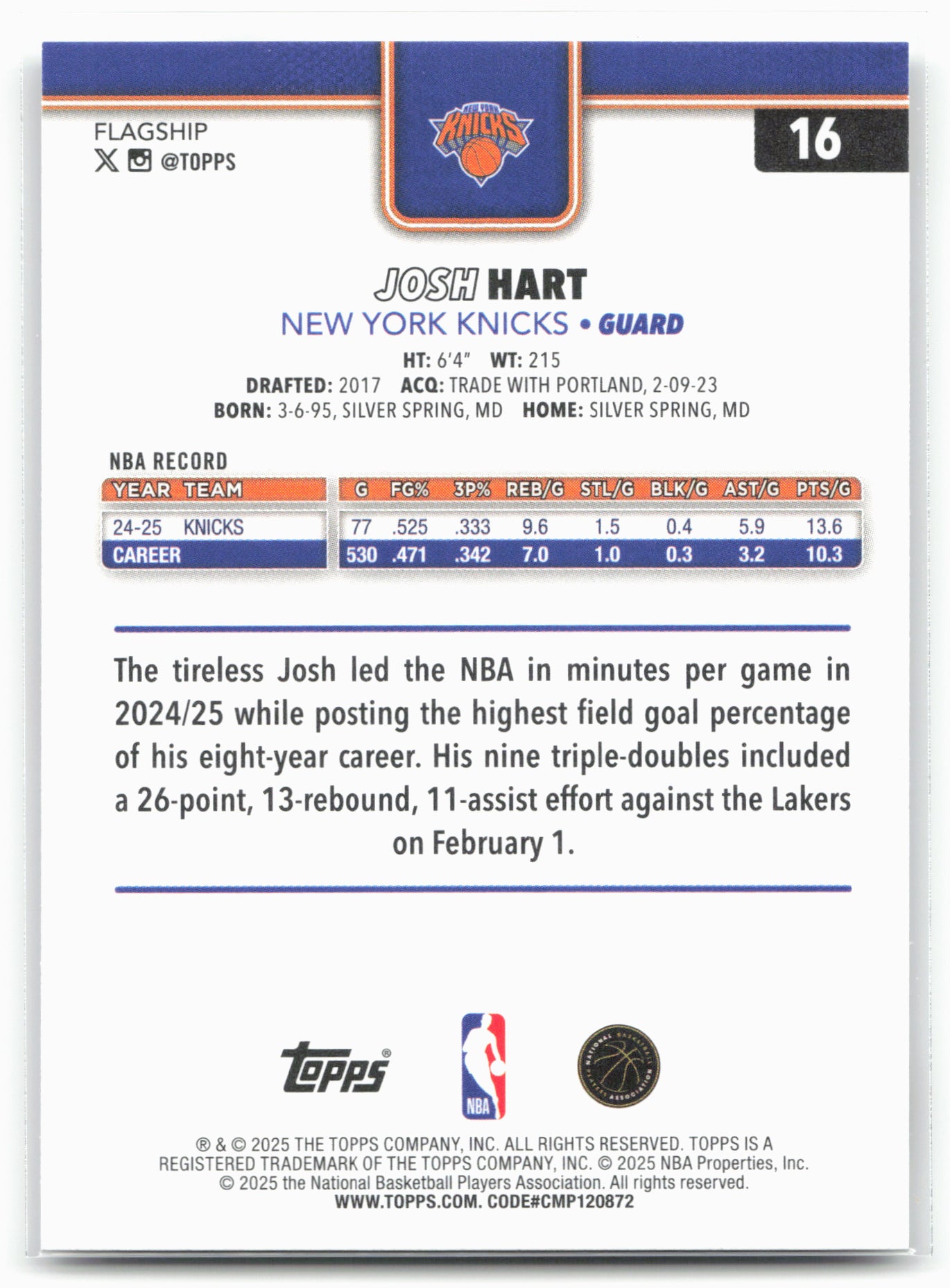 2025-26 Topps #16 Josh Hart