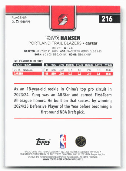 2025-26 Topps #216 Yang Hansen Season Tip Off