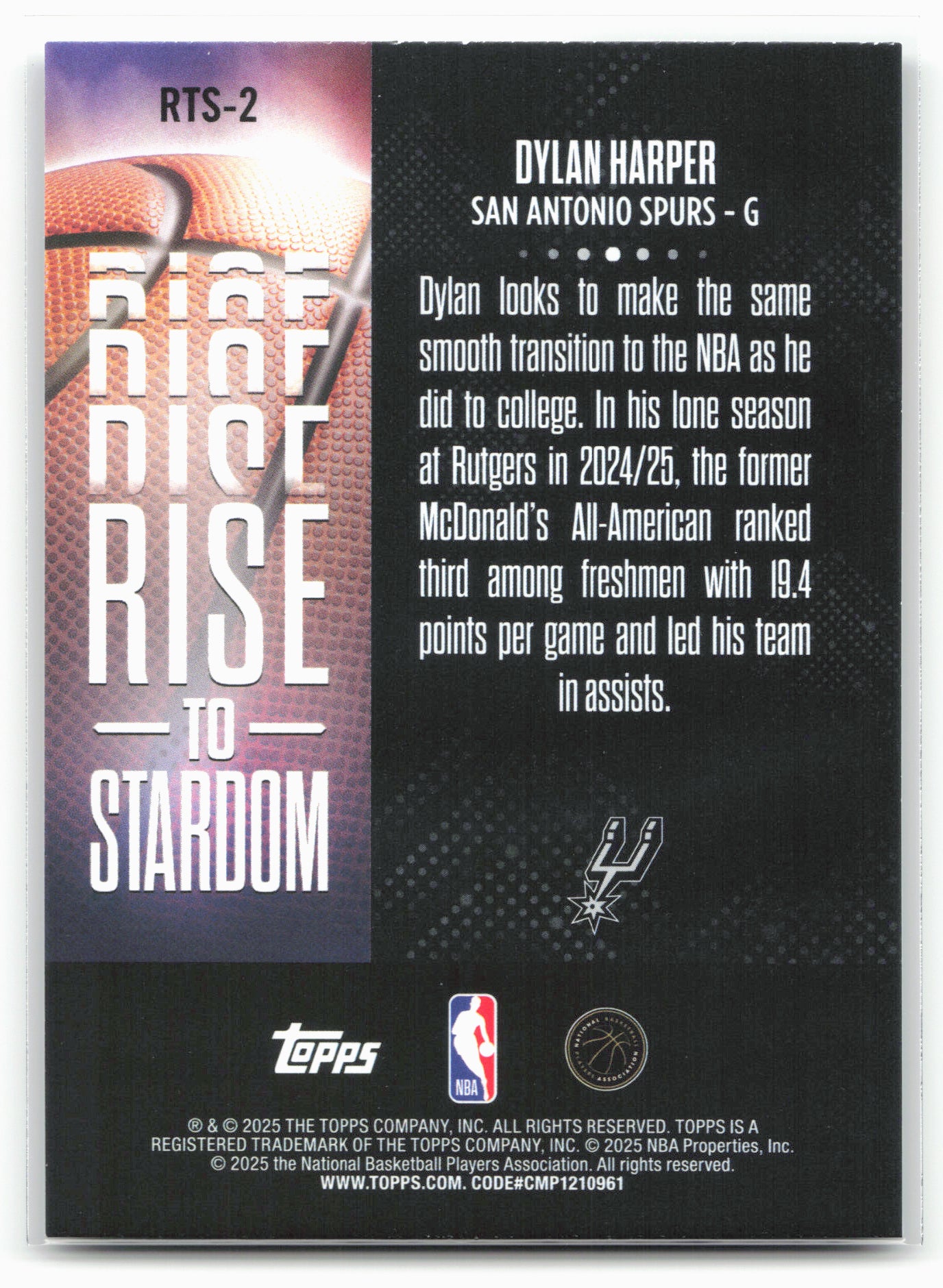 2025-26 Topps #RTS-2 Dylan Harper Rise to Stardom