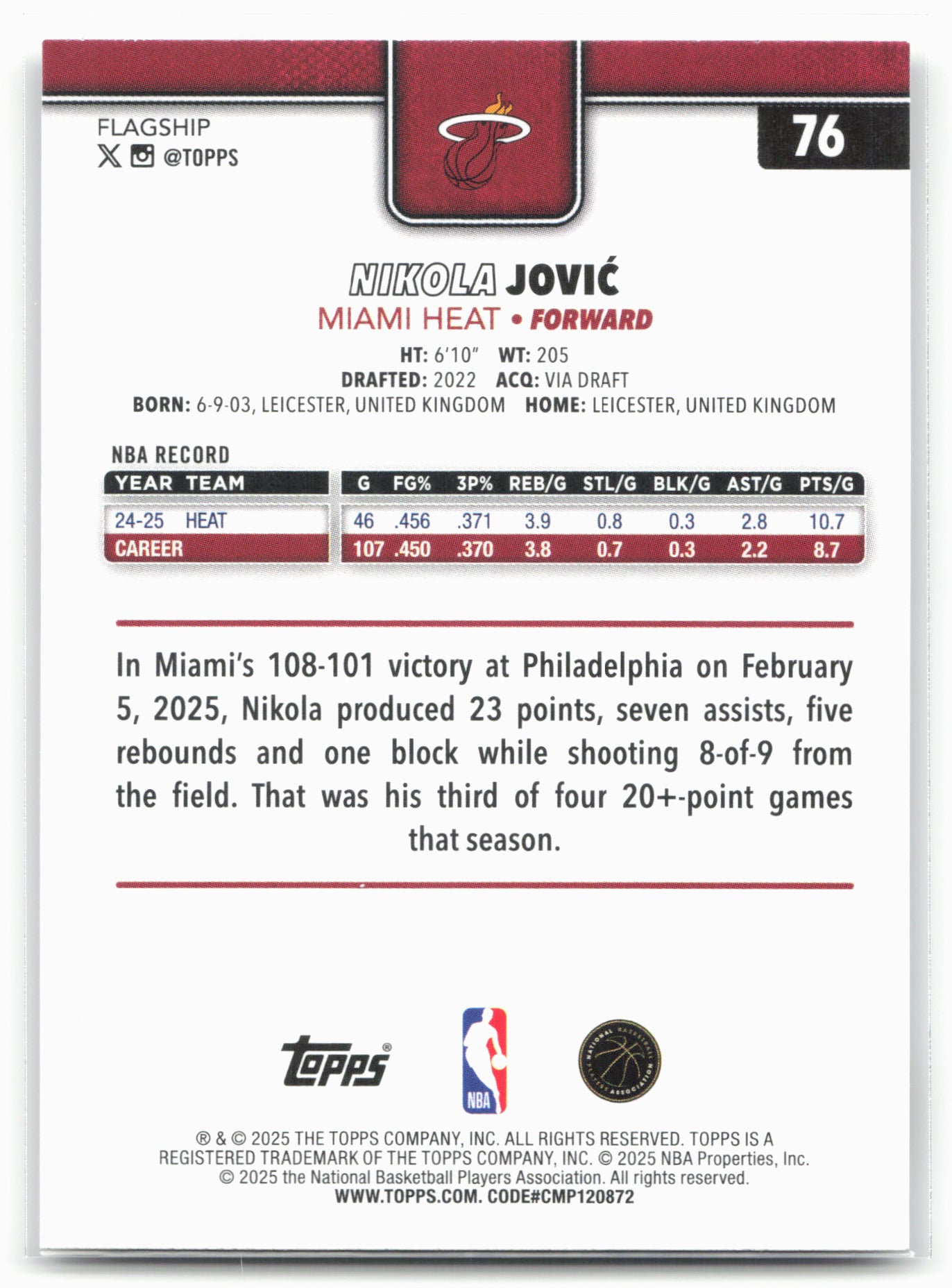2025-26 Topps #76 Nikola Jović