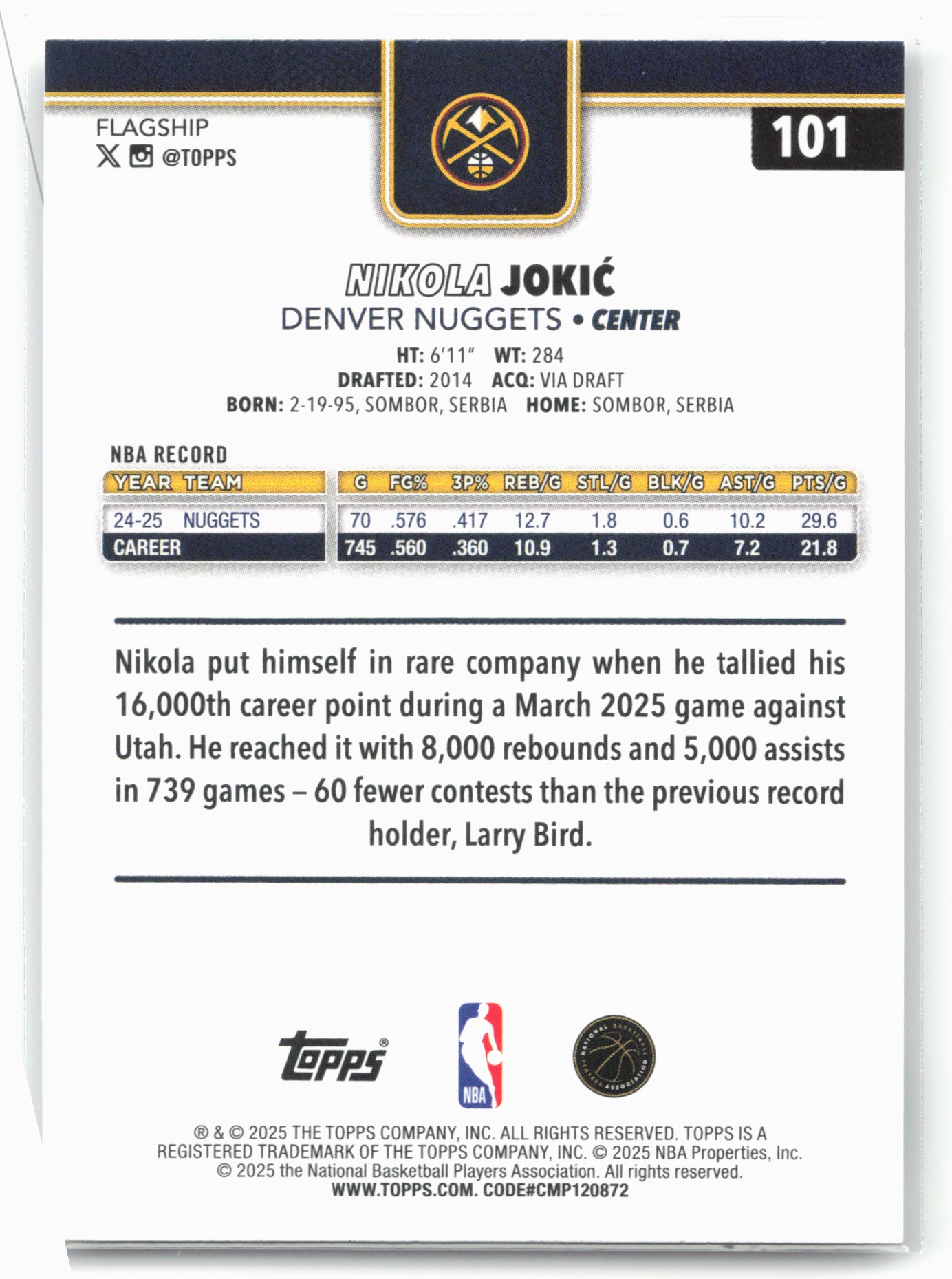 2025-26 Topps #101 Nikola Jokić