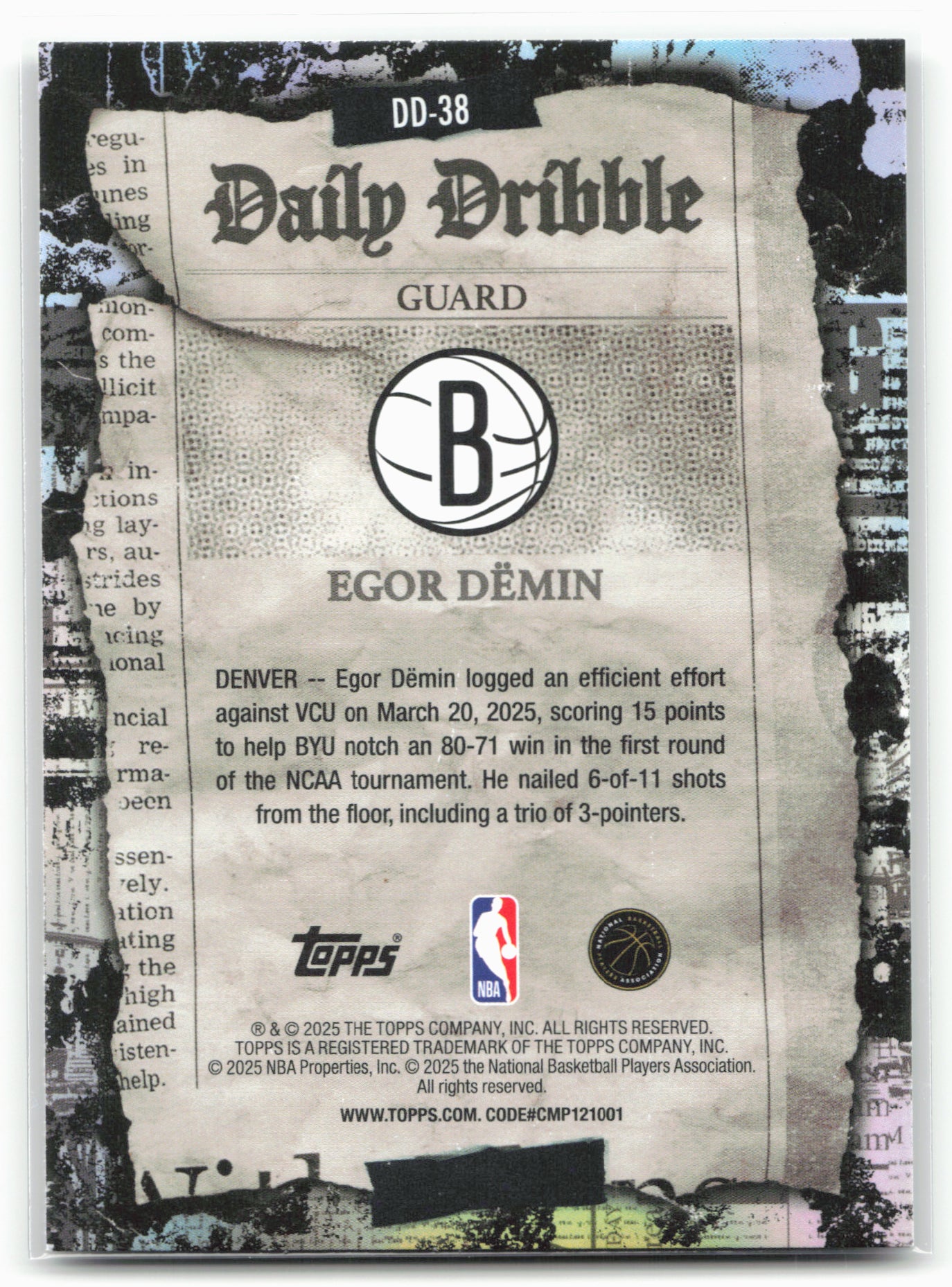 2025-26 Topps #DD-38 Egor Dëmin The Daily Dribble
