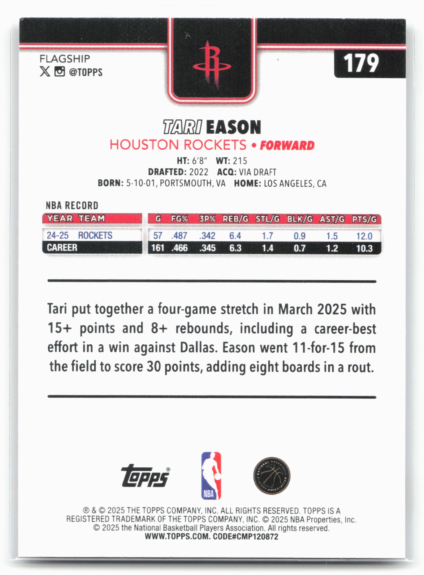 2025-26 Topps #179 Tari Eason