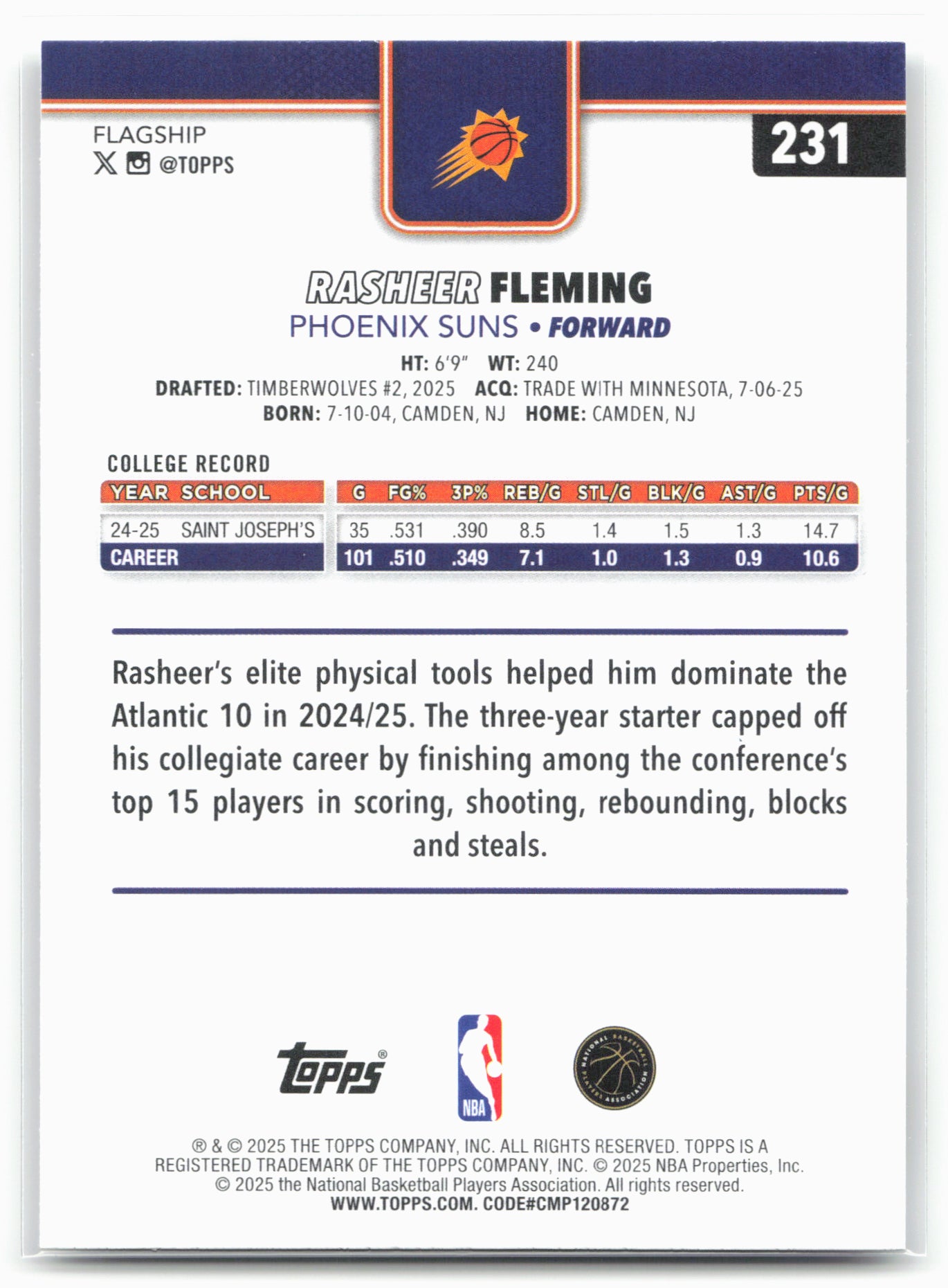 2025-26 Topps #231 Rasheer Fleming