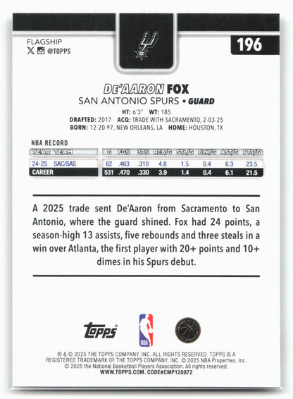 2025-26 Topps #196 De'Aaron Fox