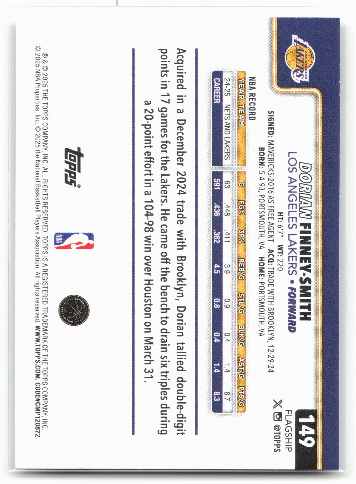 2025-26 Topps #149 Dorian Finney-Smith