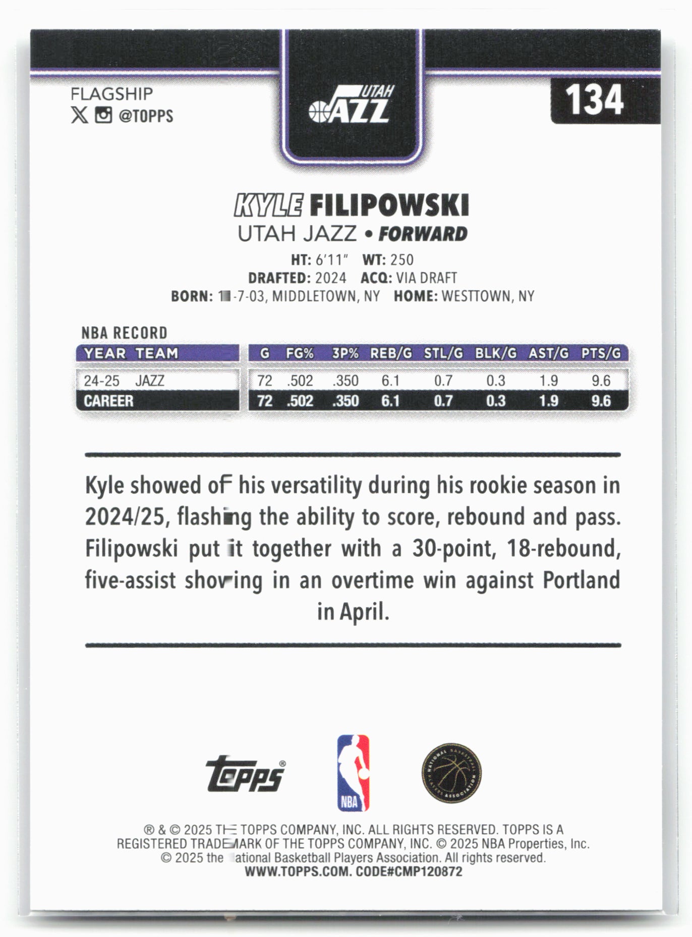 2025-26 Topps #134 Kyle Filipowski