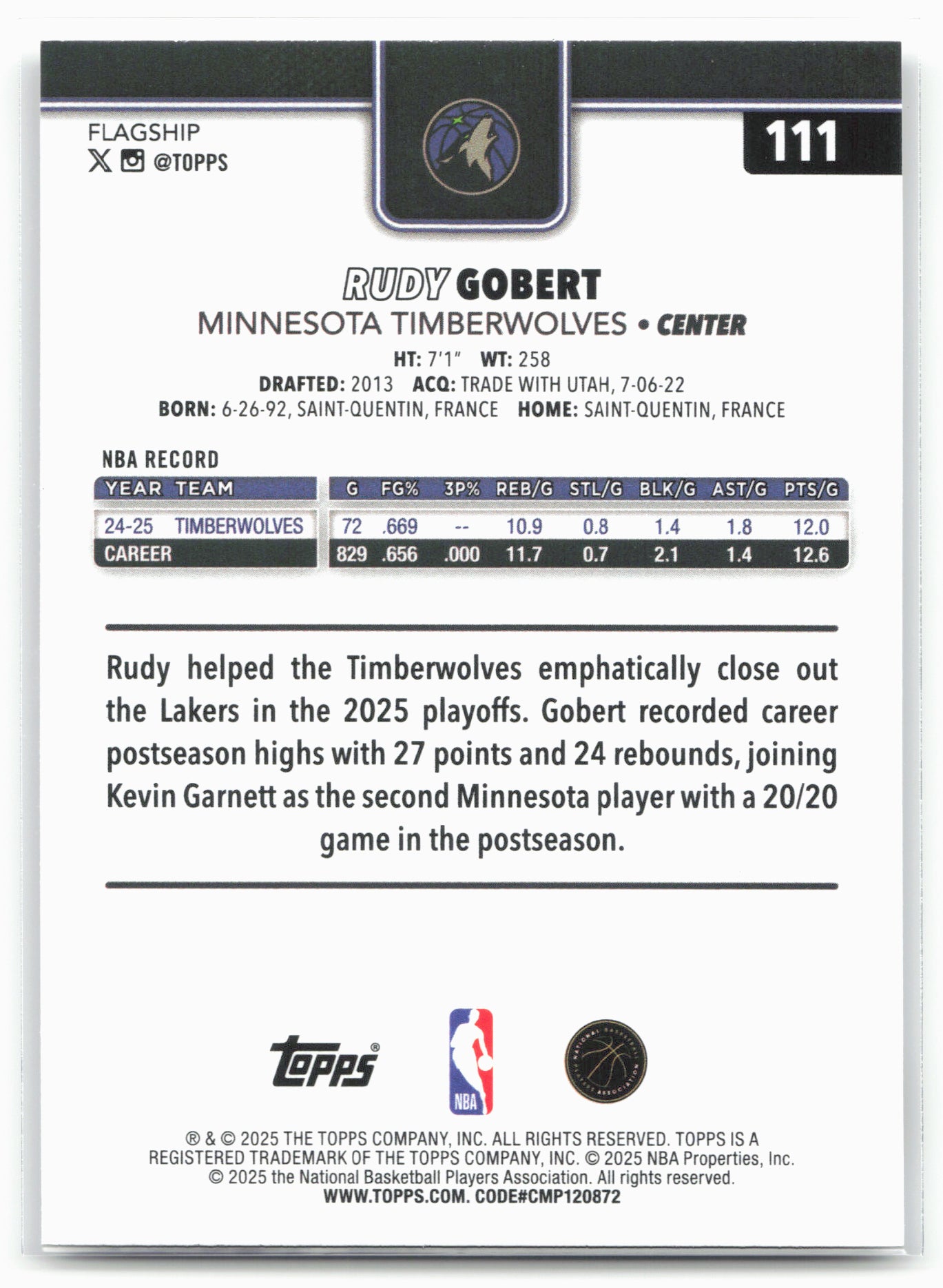 2025-26 Topps #111 Rudy Gobert