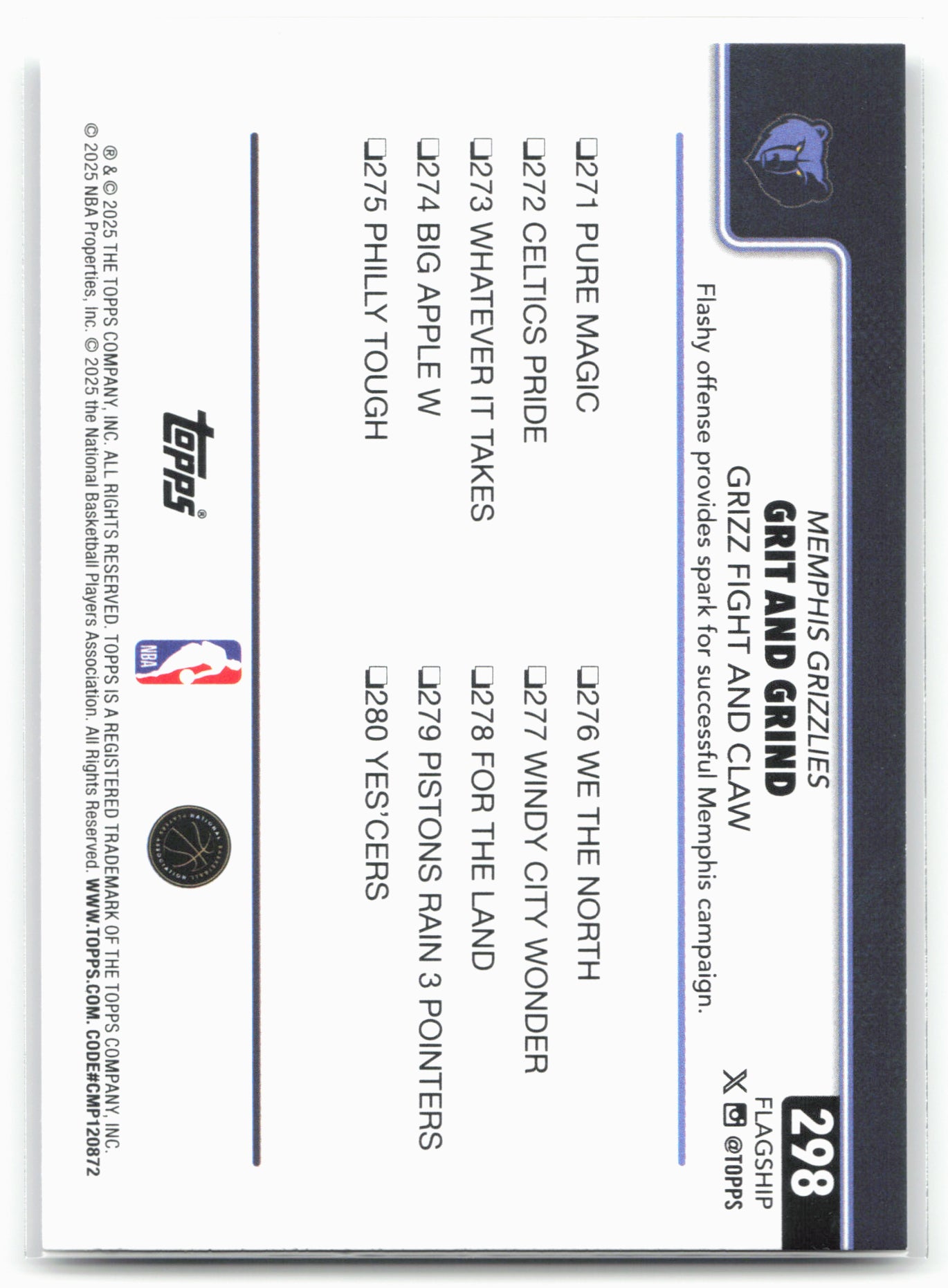 2025-26 Topps #298 Grit and Grind: Grizz Fight and Claw