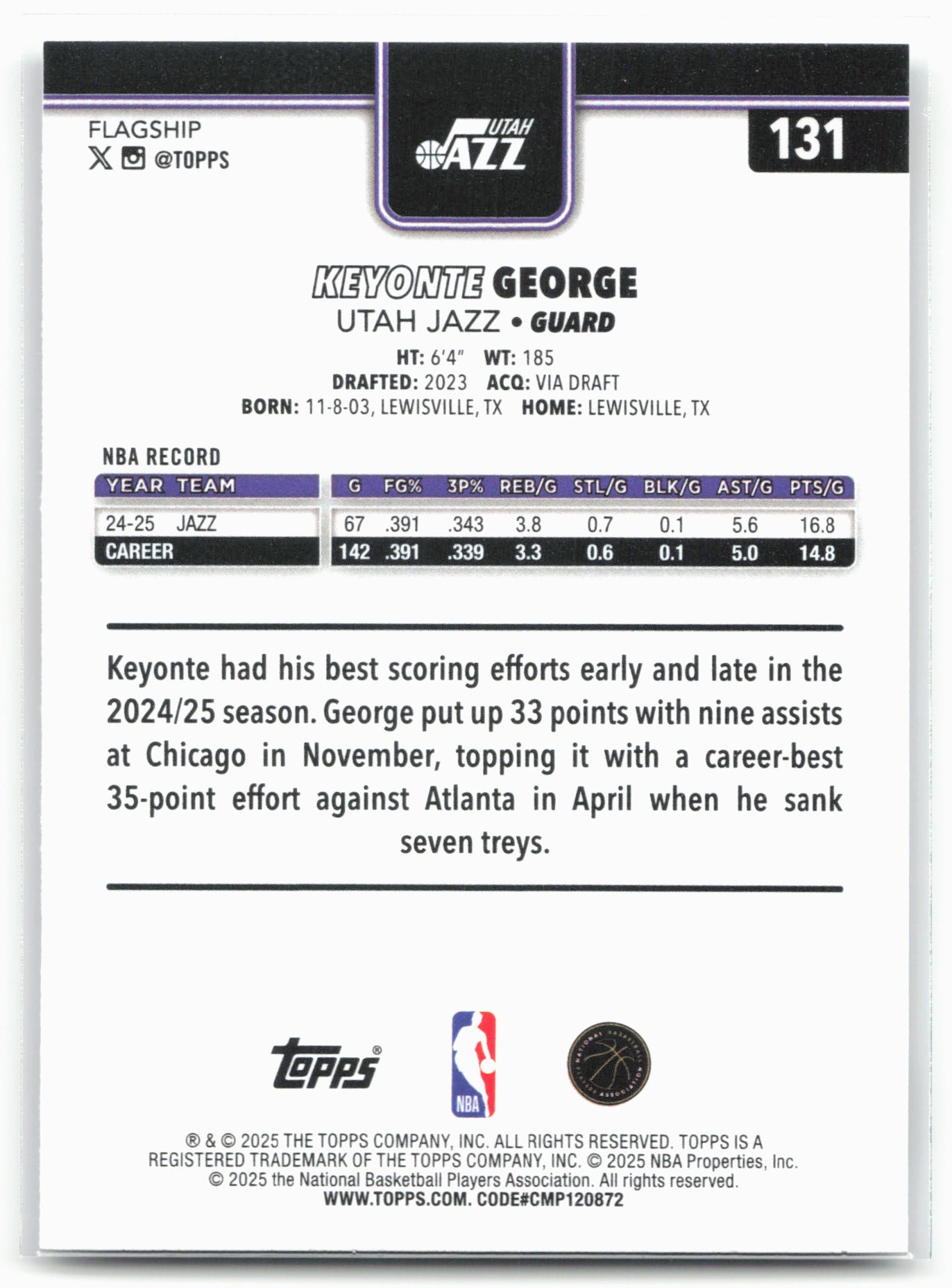 2025-26 Topps #131 Keyonte George