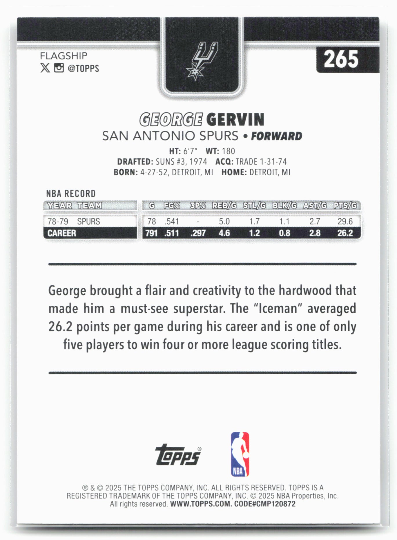 2025-26 Topps #265 George Gervin