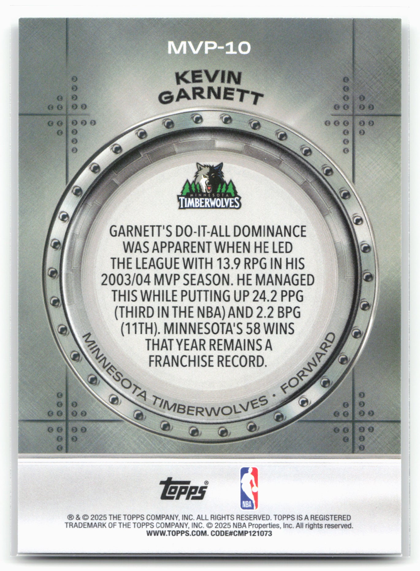 2025-26 Topps #MVP-10 Kevin Garnett MVP Vault