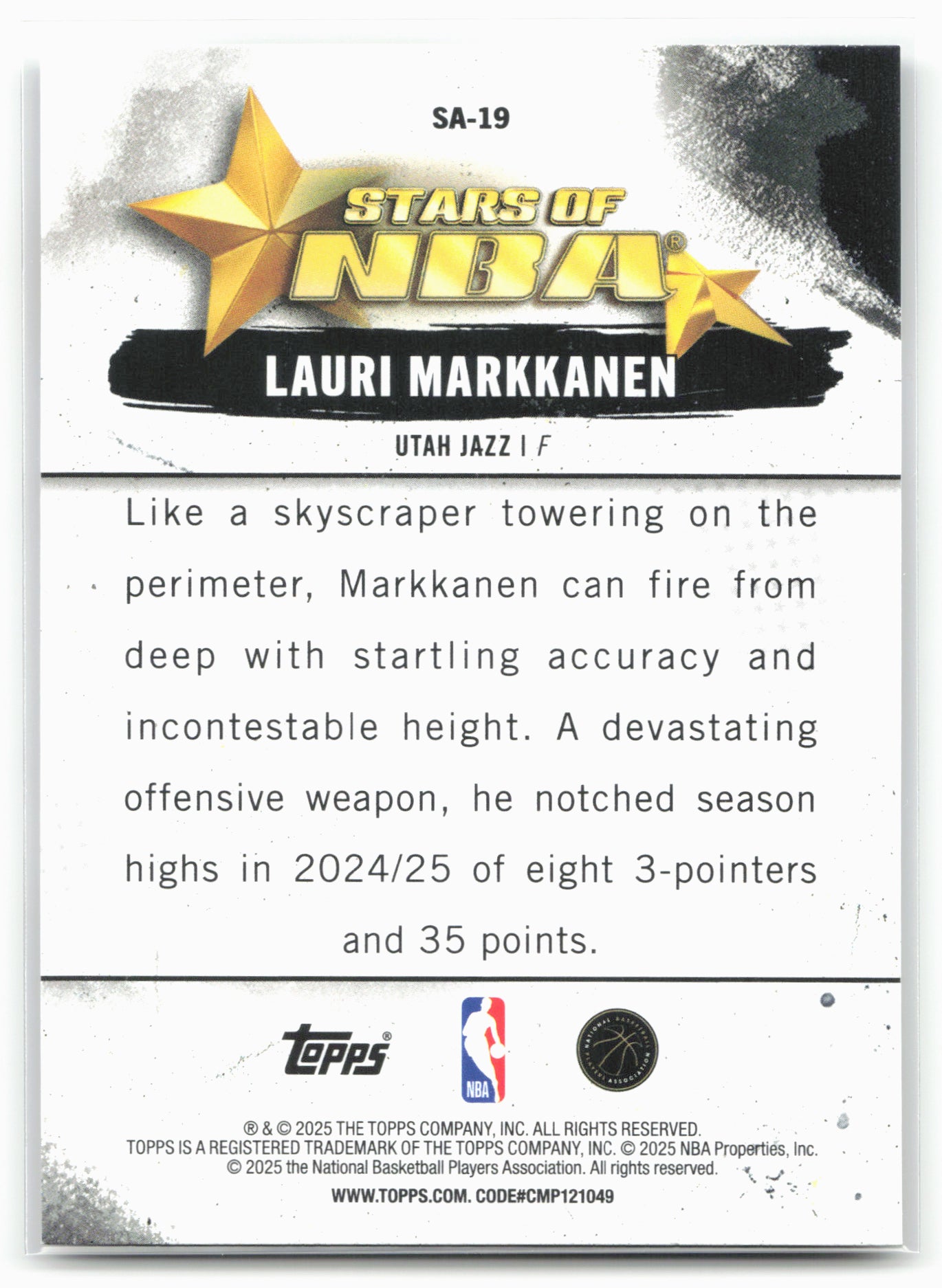 2025-26 Topps #SA-19 Lauri Markkanen Stars of the NBA
