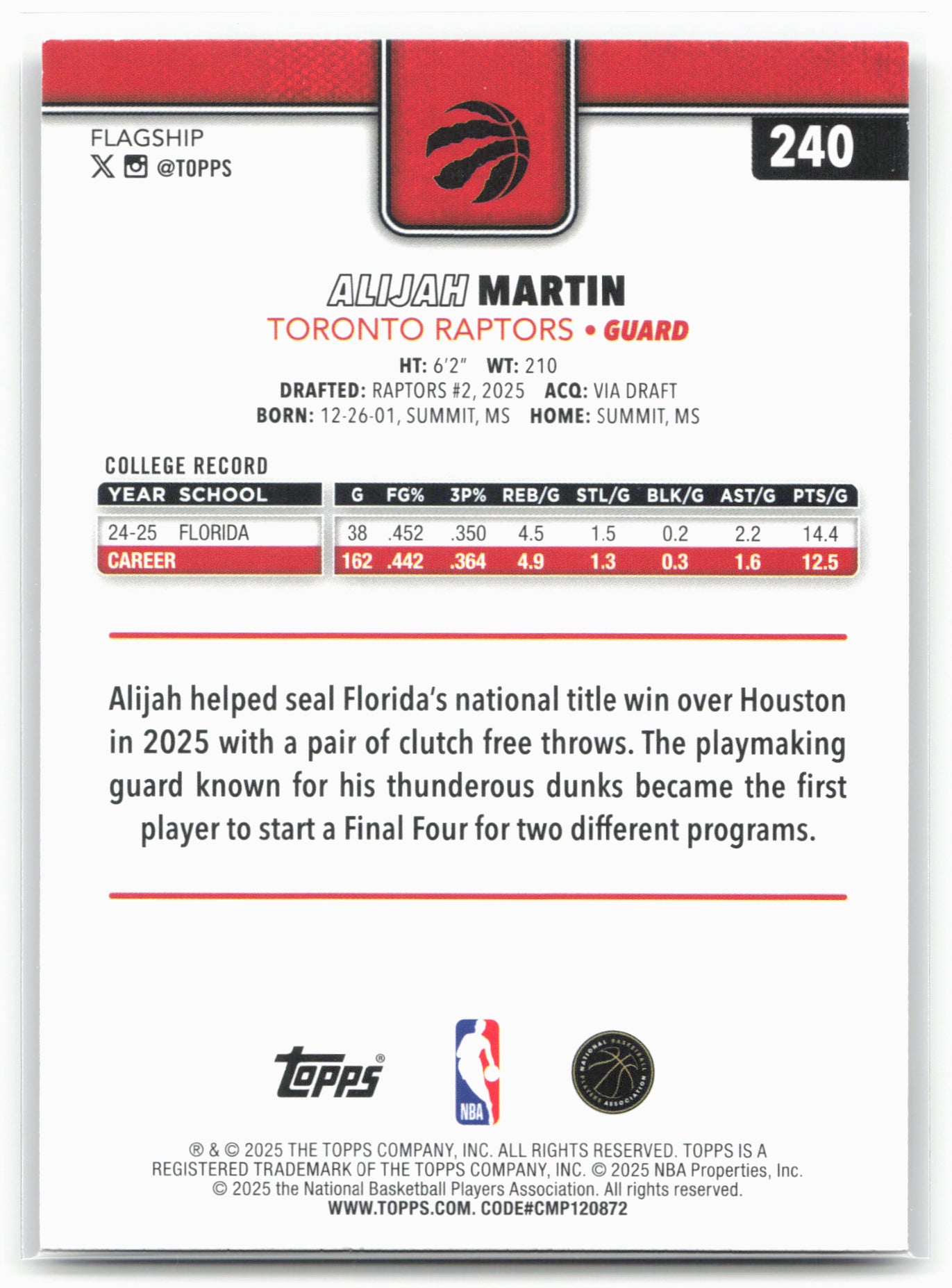 2025-26 Topps #240 Alijah Martin Sandglitter