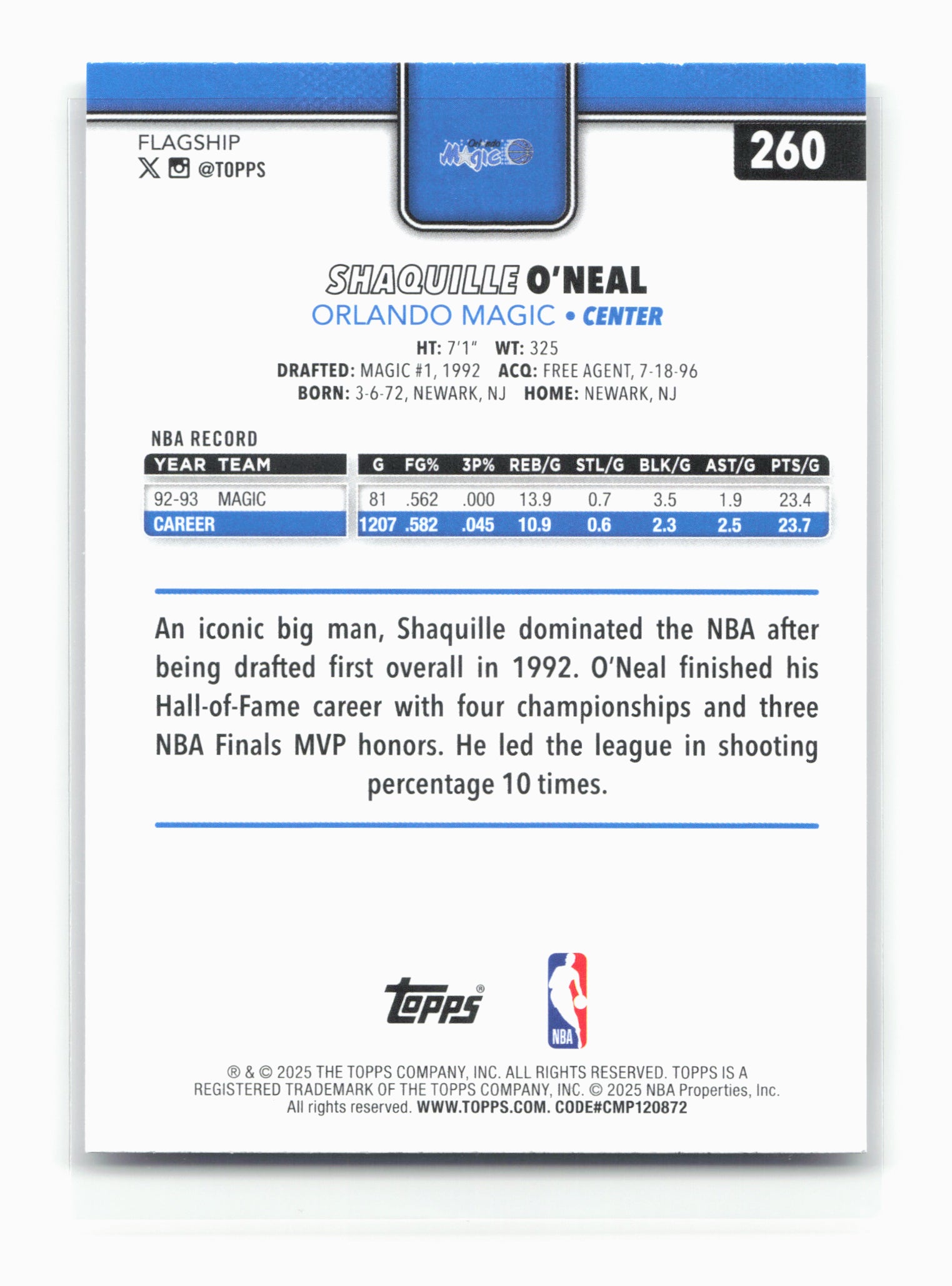 2025-26 Topps #260 Shaquille O'Neal