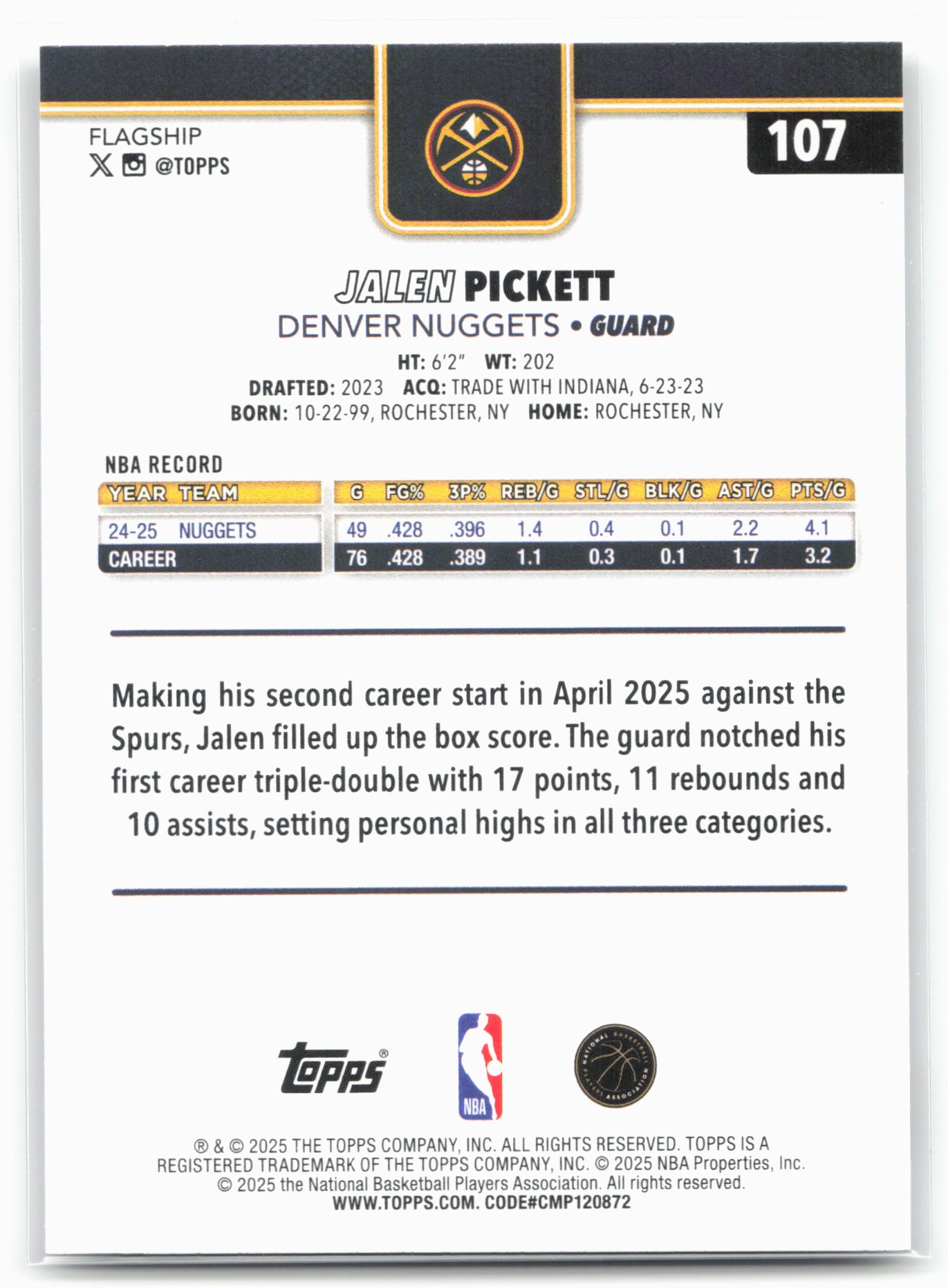 2025-26 Topps #107 Jalen Pickett