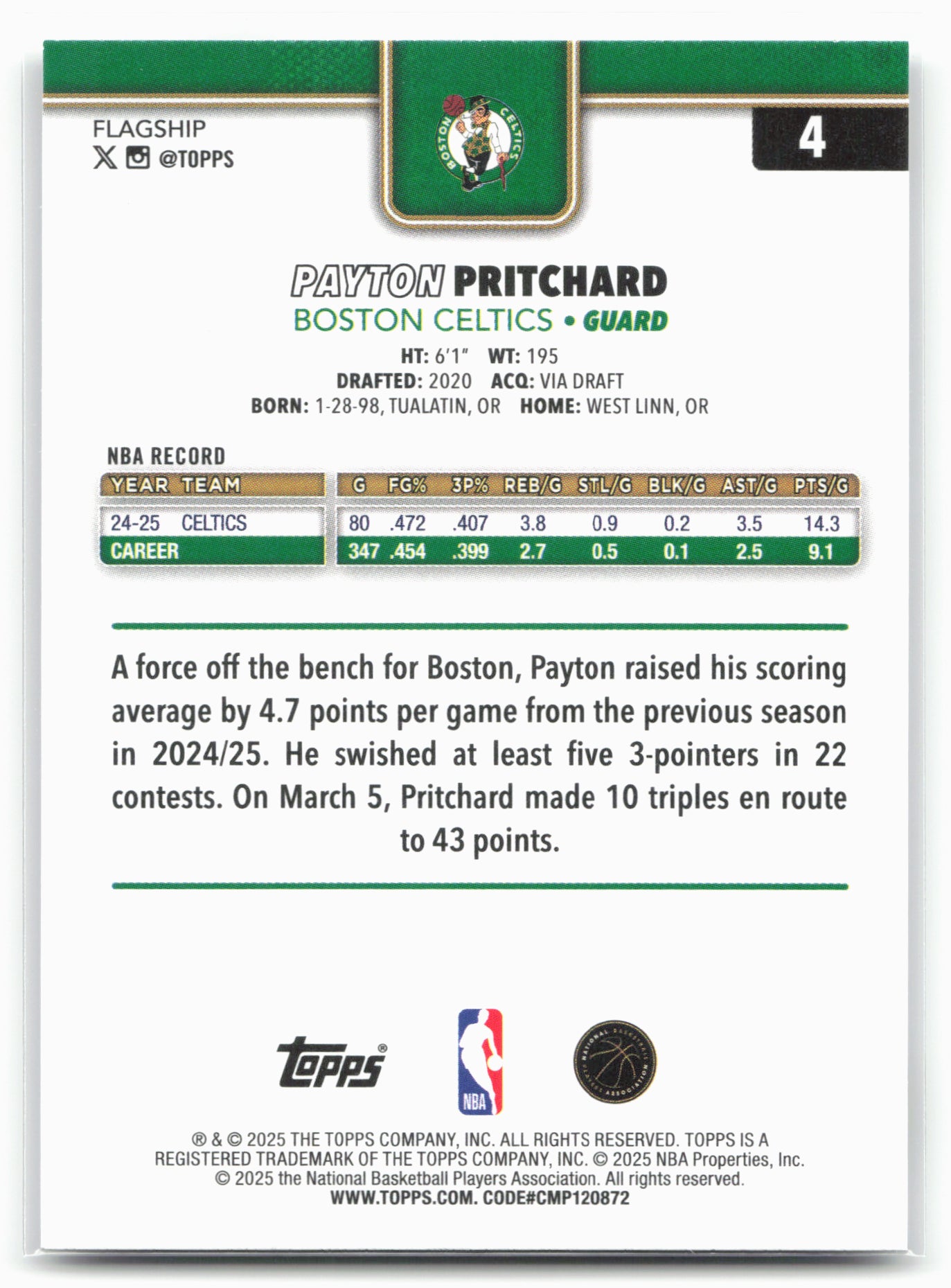 2025-26 Topps #4 Payton Pritchard
