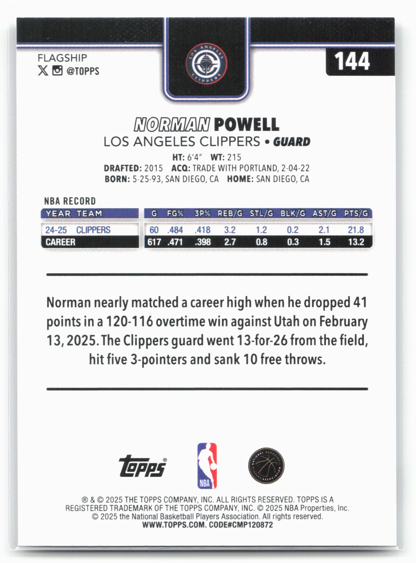 2025-26 Topps #144 Norman Powell