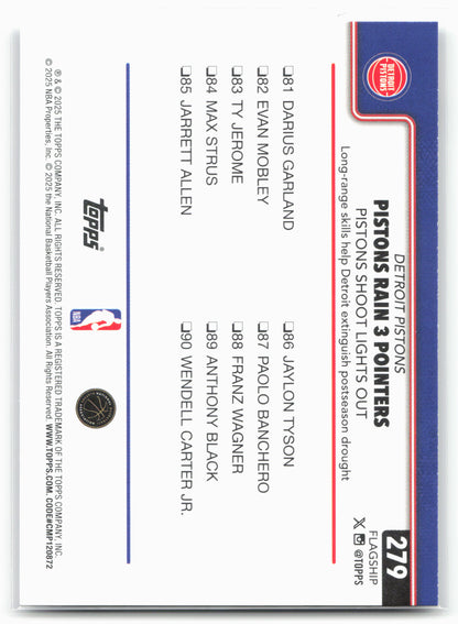 2025-26 Topps #279 Pistons Rain 3 Pointers: Pistons Shoot Lights Out