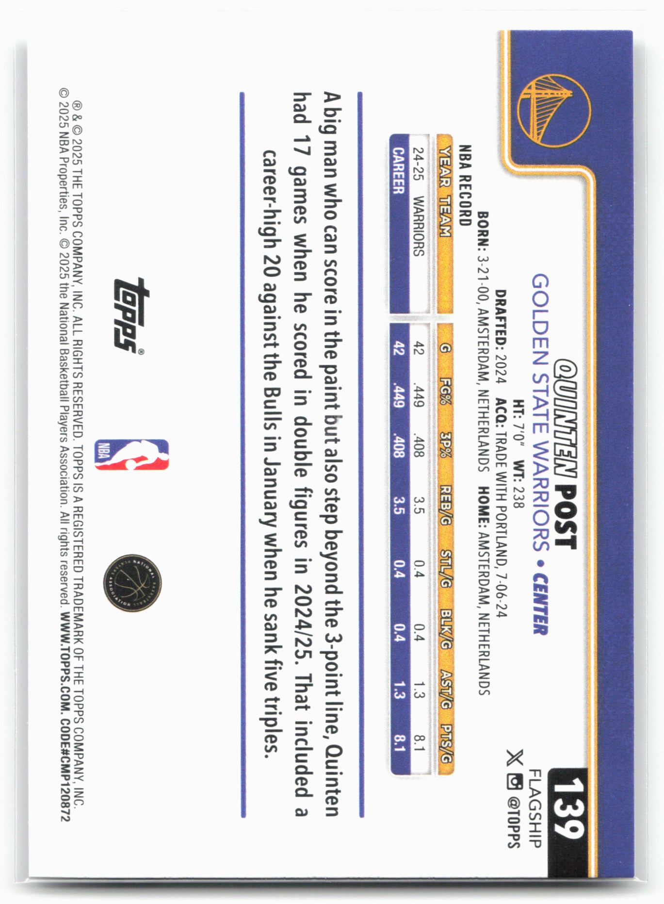 2025-26 Topps #139 Quinten Post