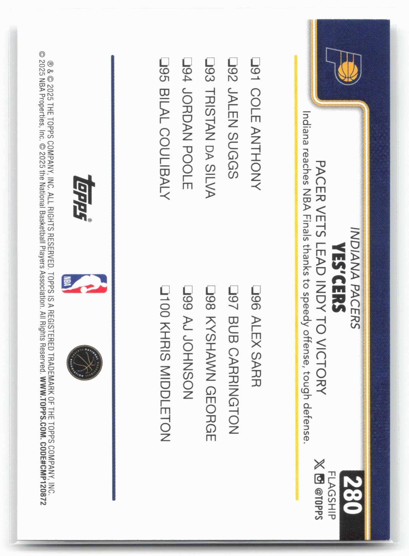 2025-26 Topps #280 Yes'Cers: Pacer Vets Lead Indy To Victory