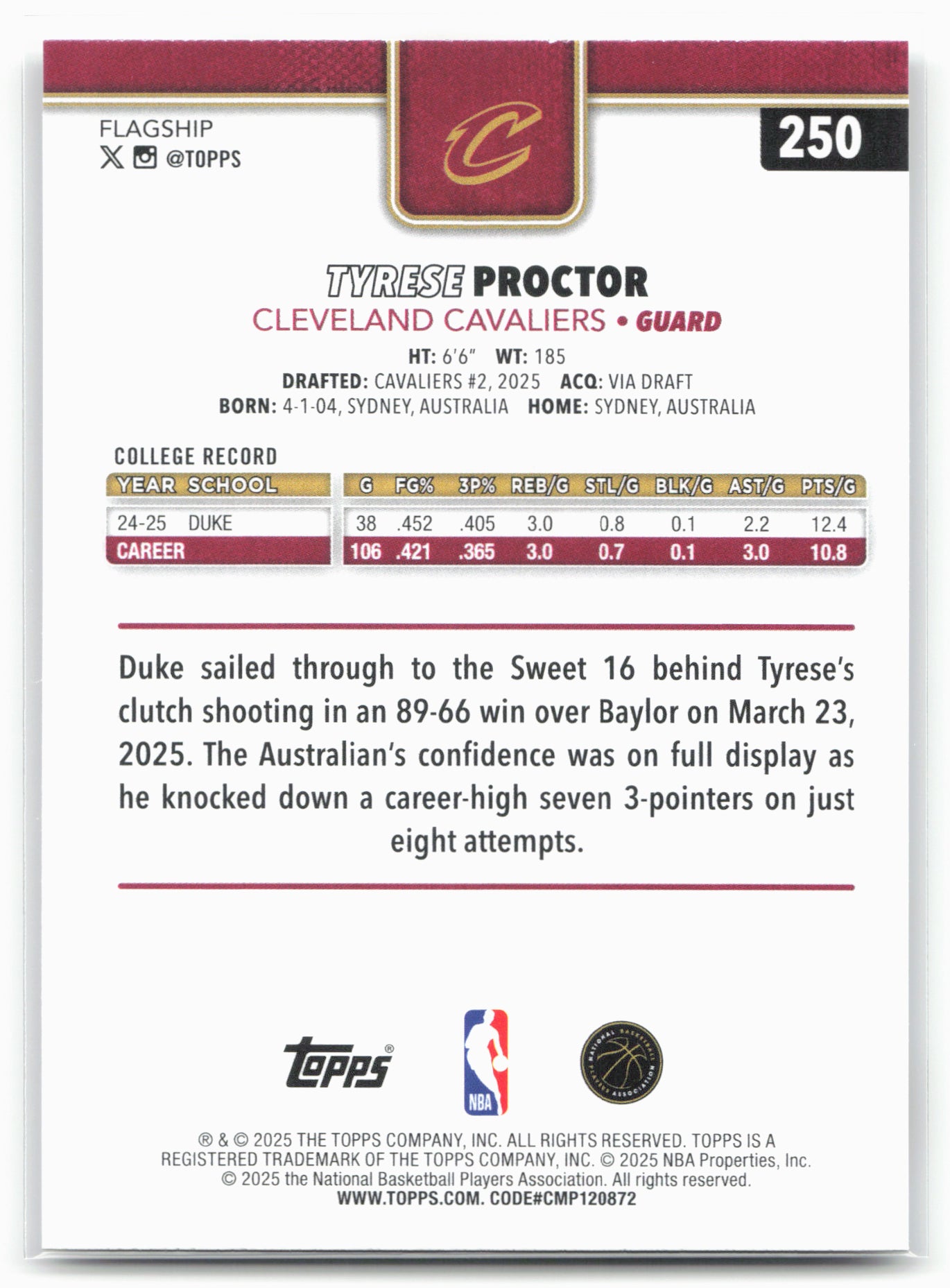 2025-26 Topps #250 Tyrese Proctor