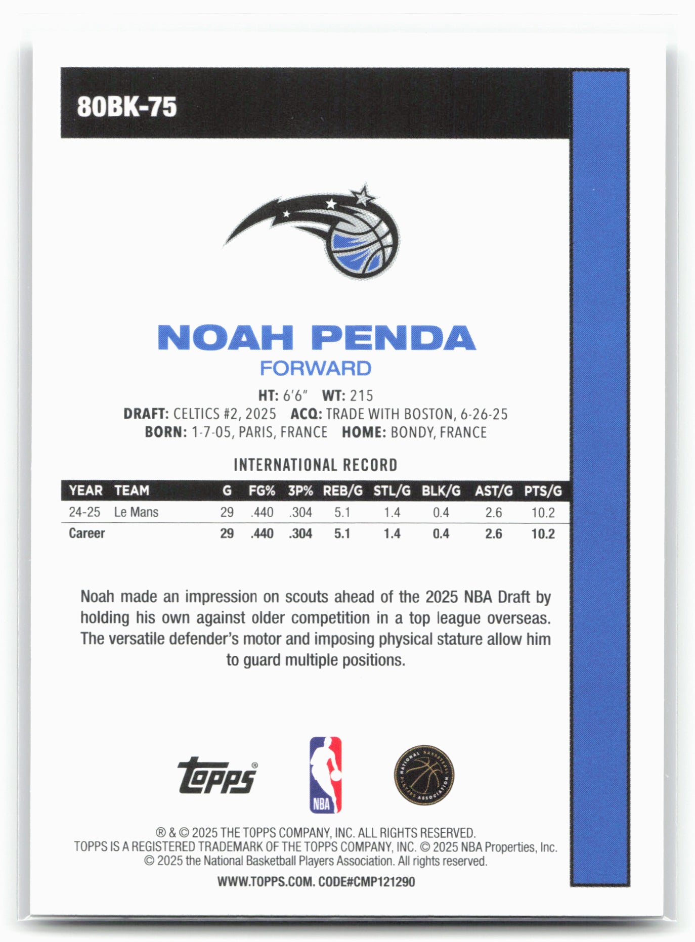 2025-26 Topps #80BK-75 Noah Penda 1980-81 Topps Basketball