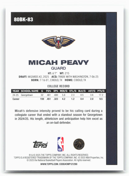 2025-26 Topps #80BK-83 Micah Peavy 1980-81 Topps Basketball