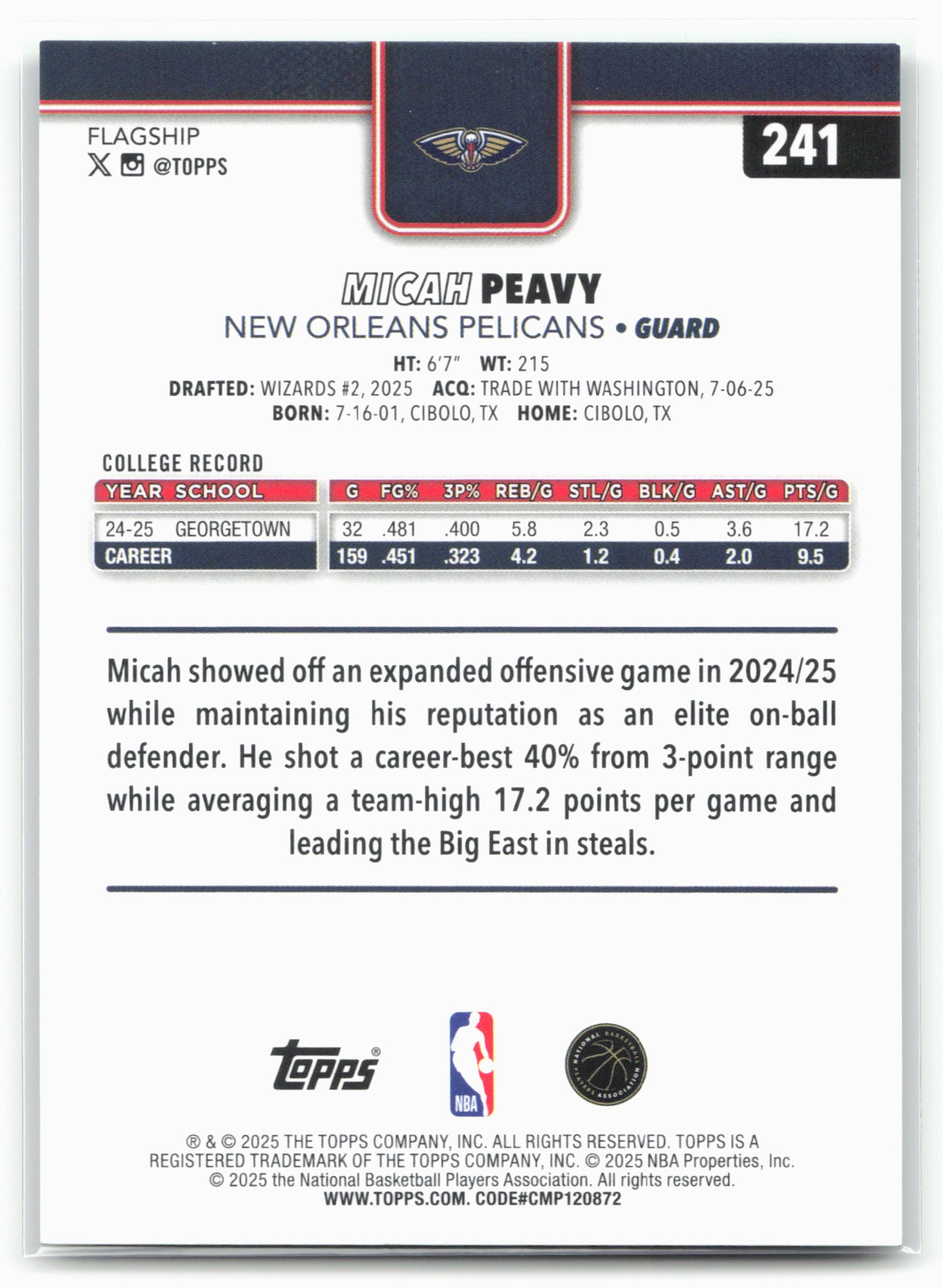 2025-26 Topps #241 Micah Peavy Green Rainbow #/99