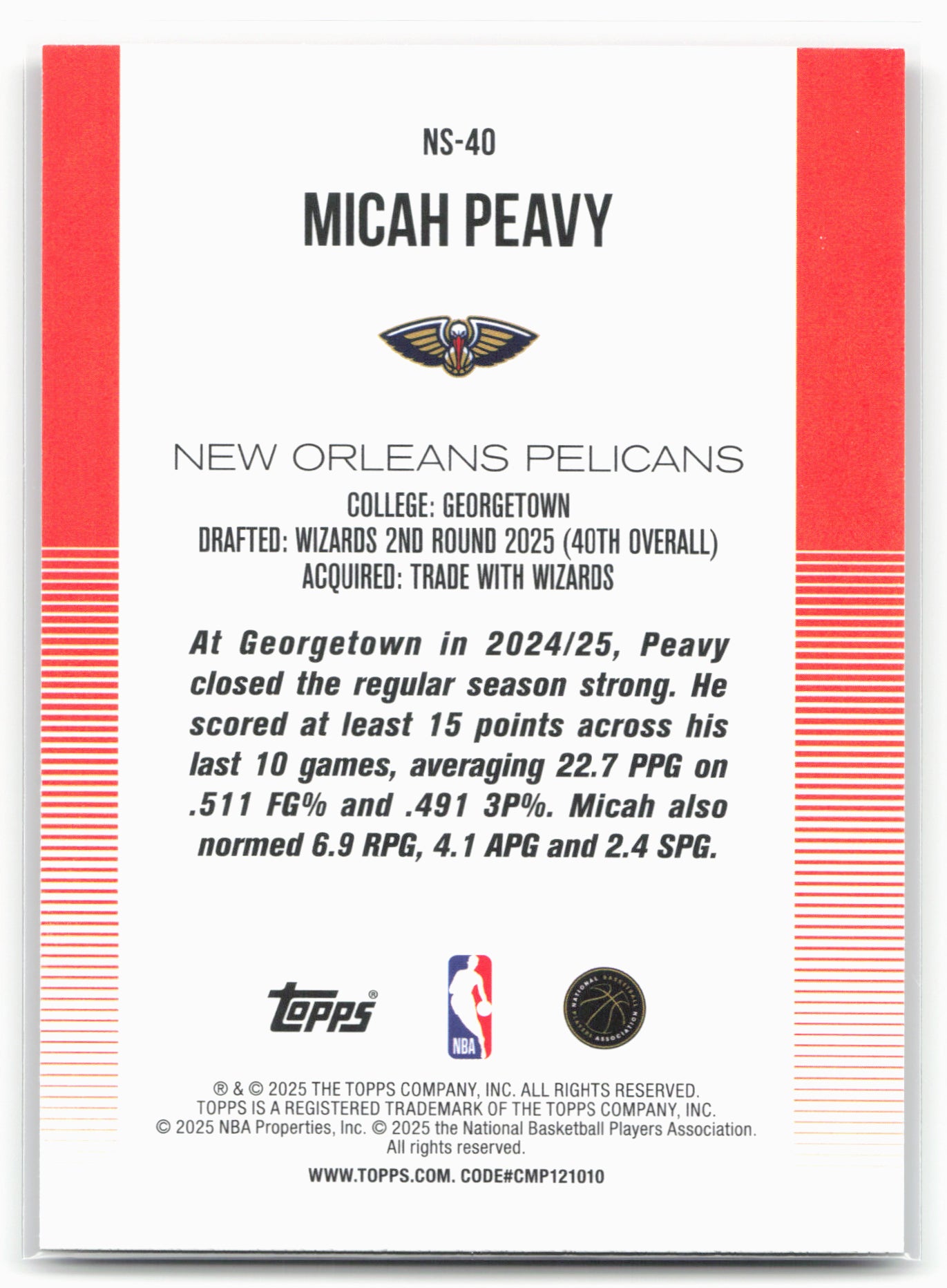 2025-26 Topps #NS-40 Micah Peavy New School