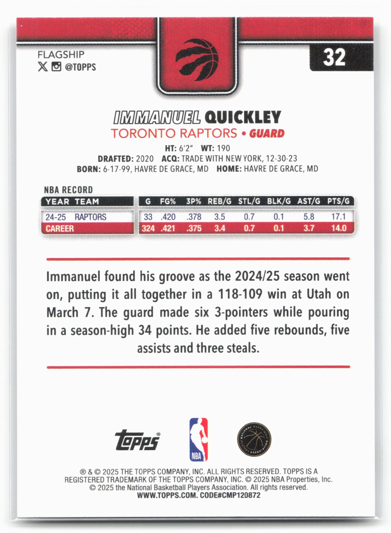 2025-26 Topps #32 Immanuel Quickley