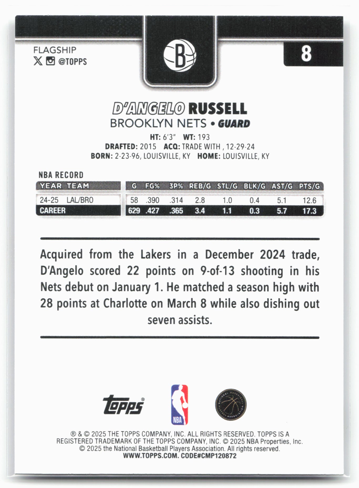 2025-26 Topps #8 D'Angelo Russell