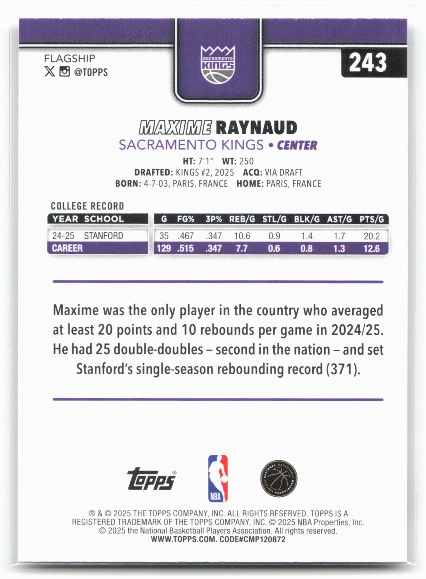 2025-26 Topps #243 Maxime Raynaud