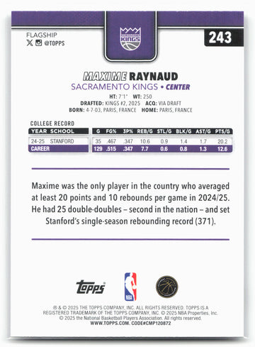 
2025-26 Topps #243 Maxime Raynaud