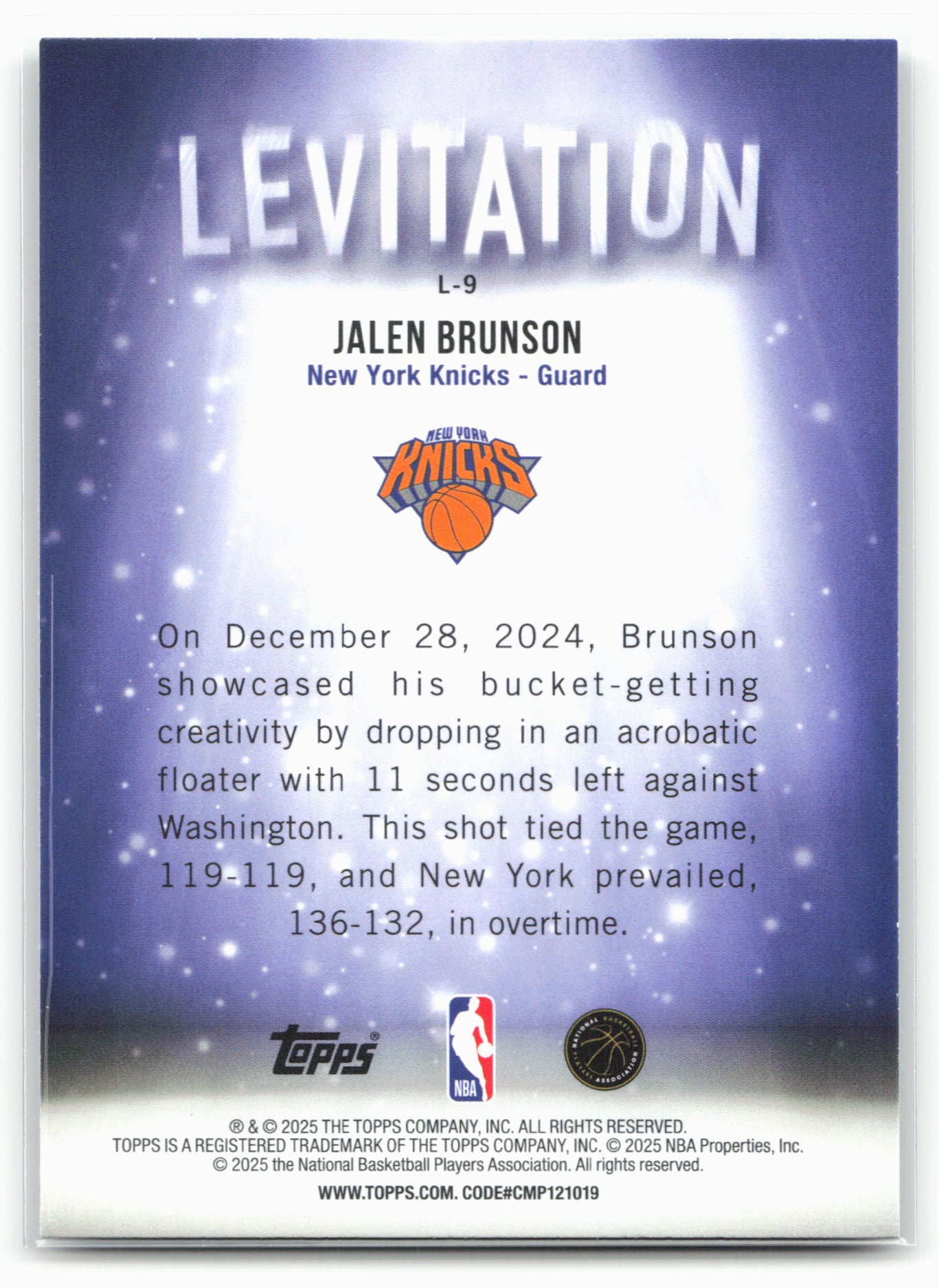 2025-26 Topps #L-9 Jalen Brunson Levitation