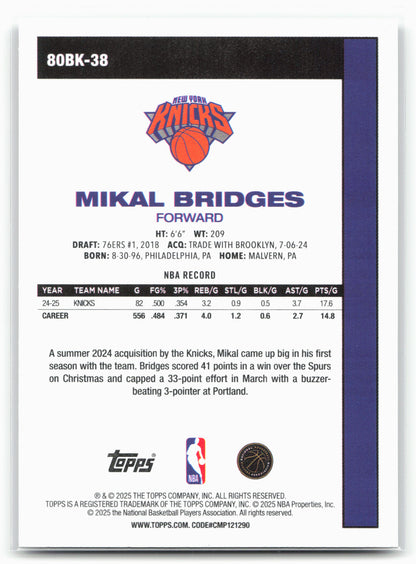 2025-26 Topps #80BK-38 Mikal Bridges 1980-81 Topps Basketball