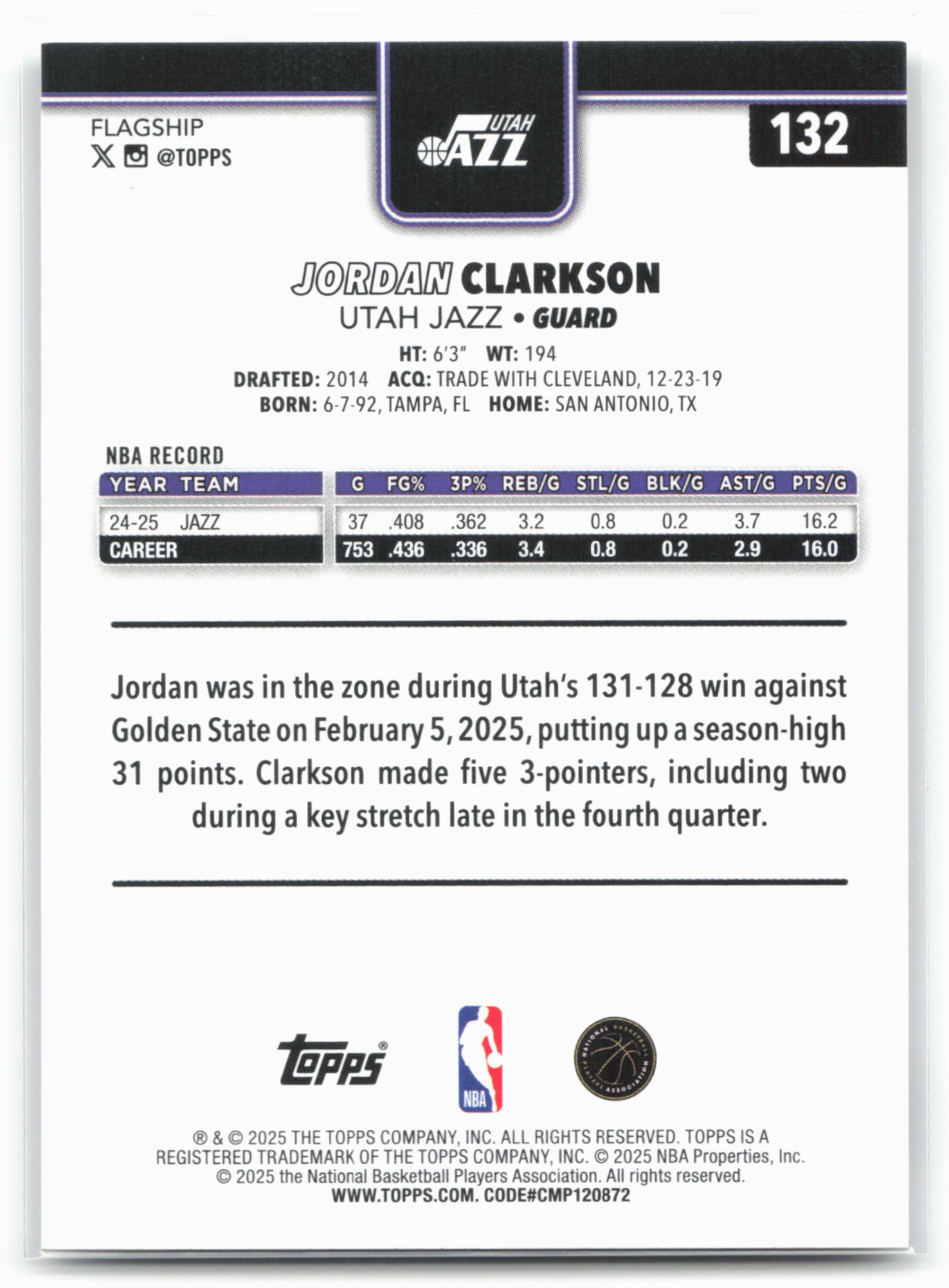2025-26 Topps #132 Jordan Clarkson