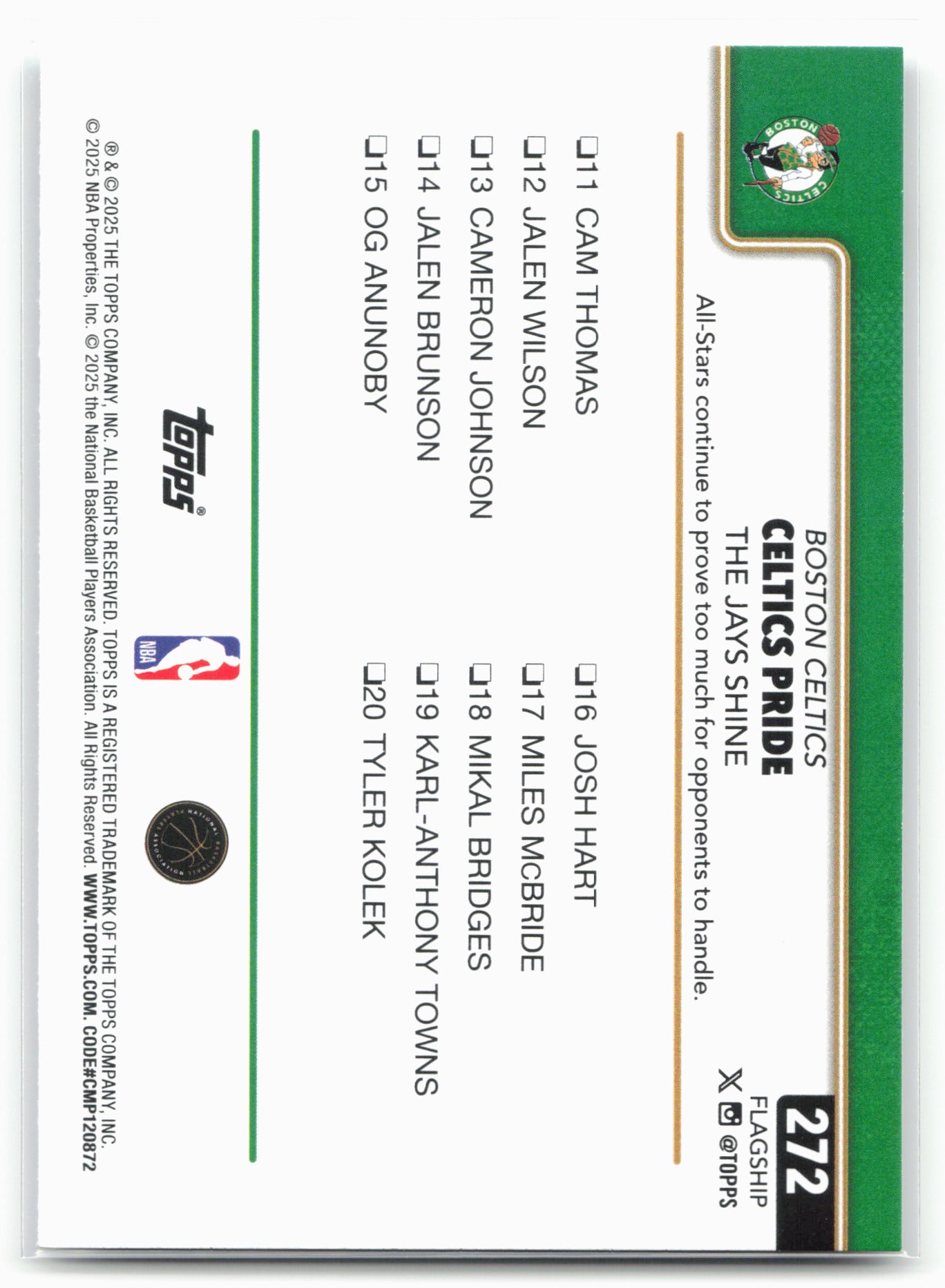 2025-26 Topps #272 Celtics Pride: The Jays Shine