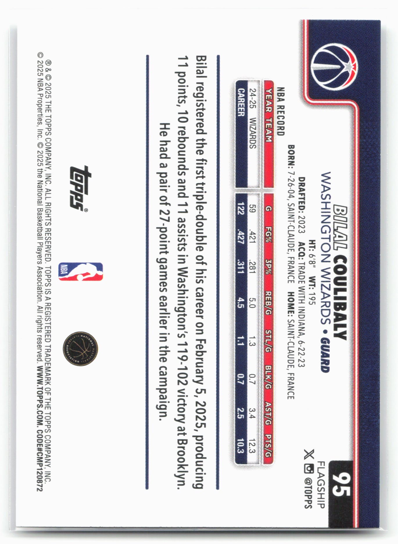 2025-26 Topps #95 Bilal Coulibaly