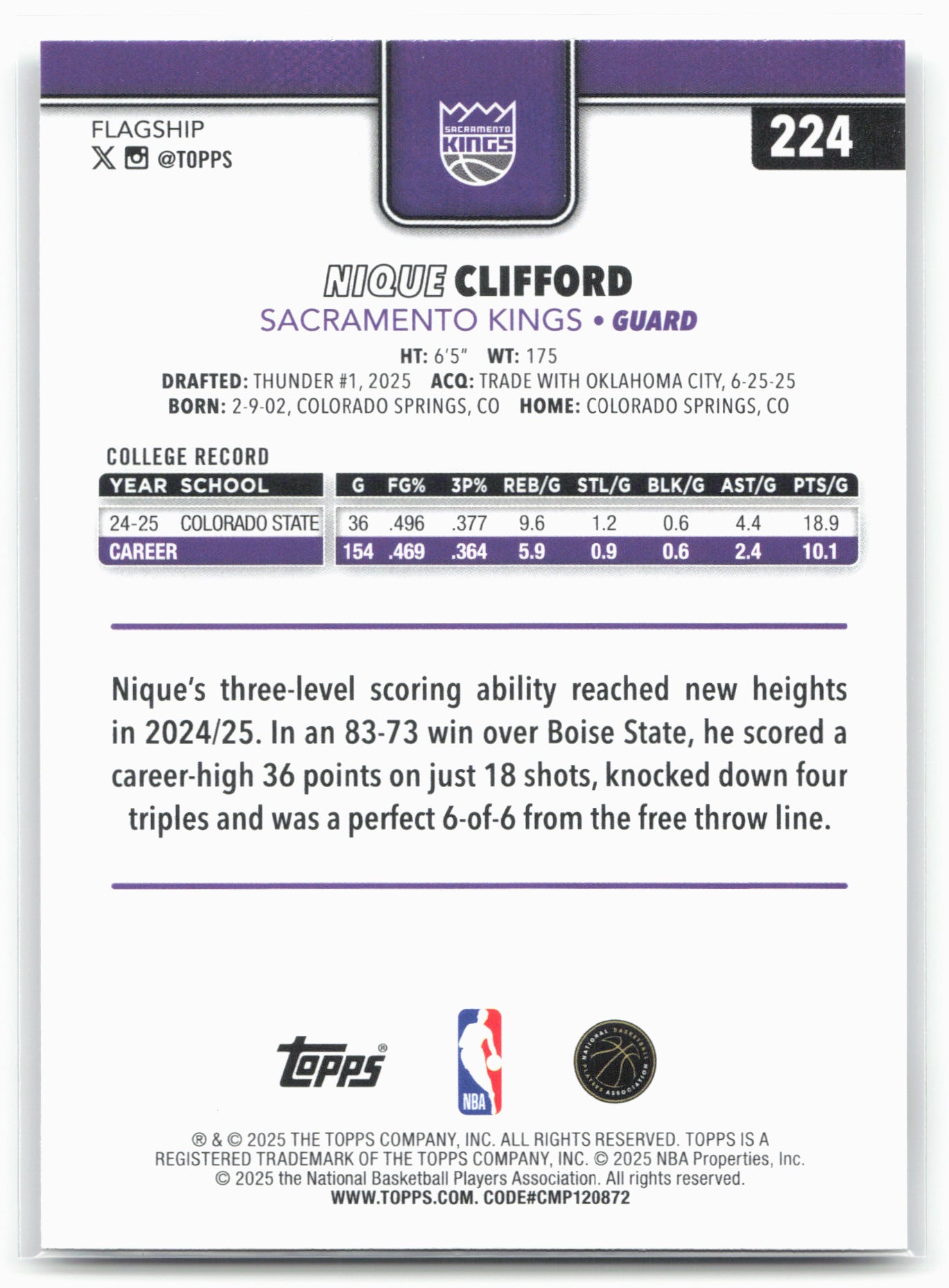 2025-26 Topps #224 Nique Clifford